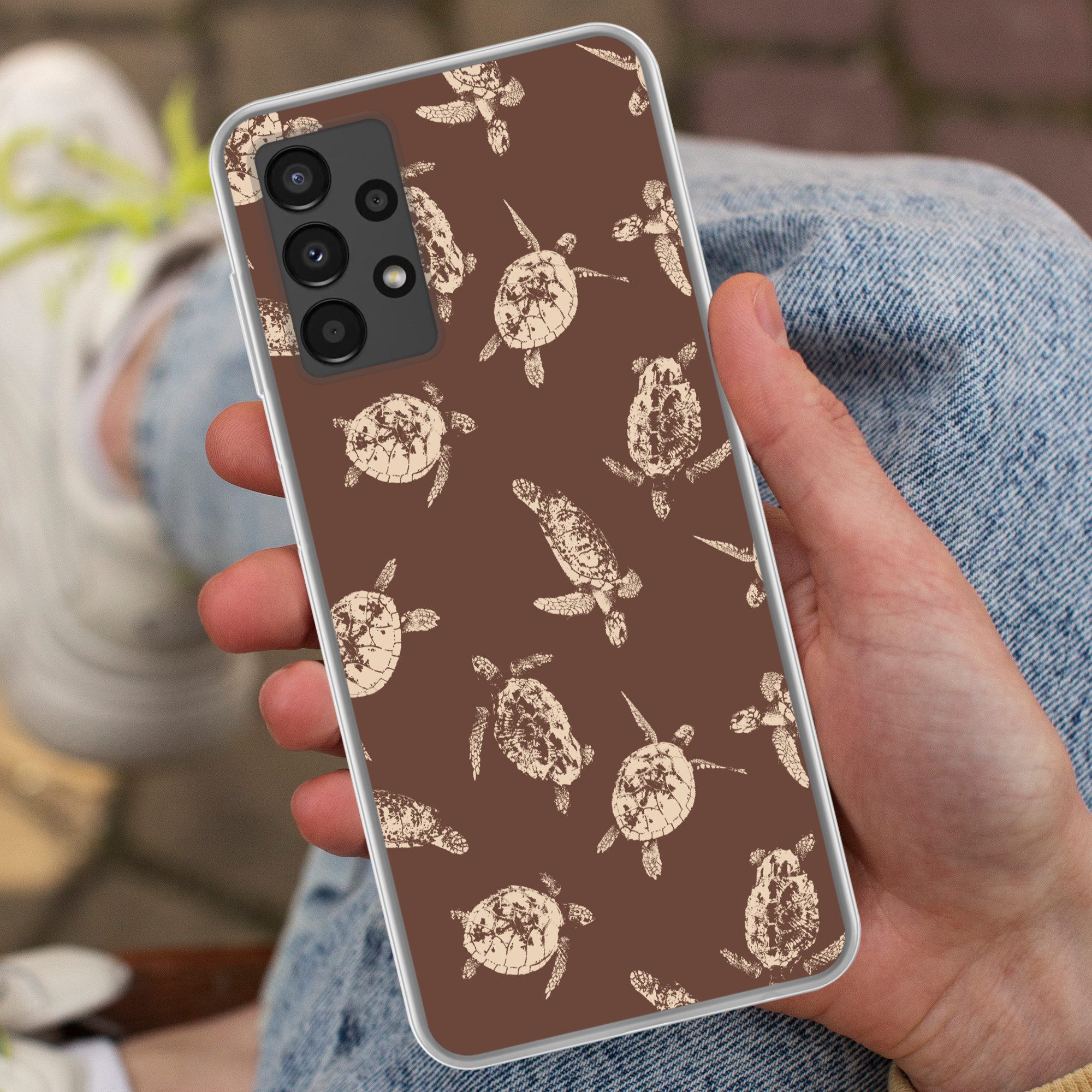 MuchoWow Handyhülle für Samsung Galaxy A13 4G Schildkröten - Muster - Braun - Beige, Smartphone-Bumper, Print, Handy Schutzhülle Dünn
