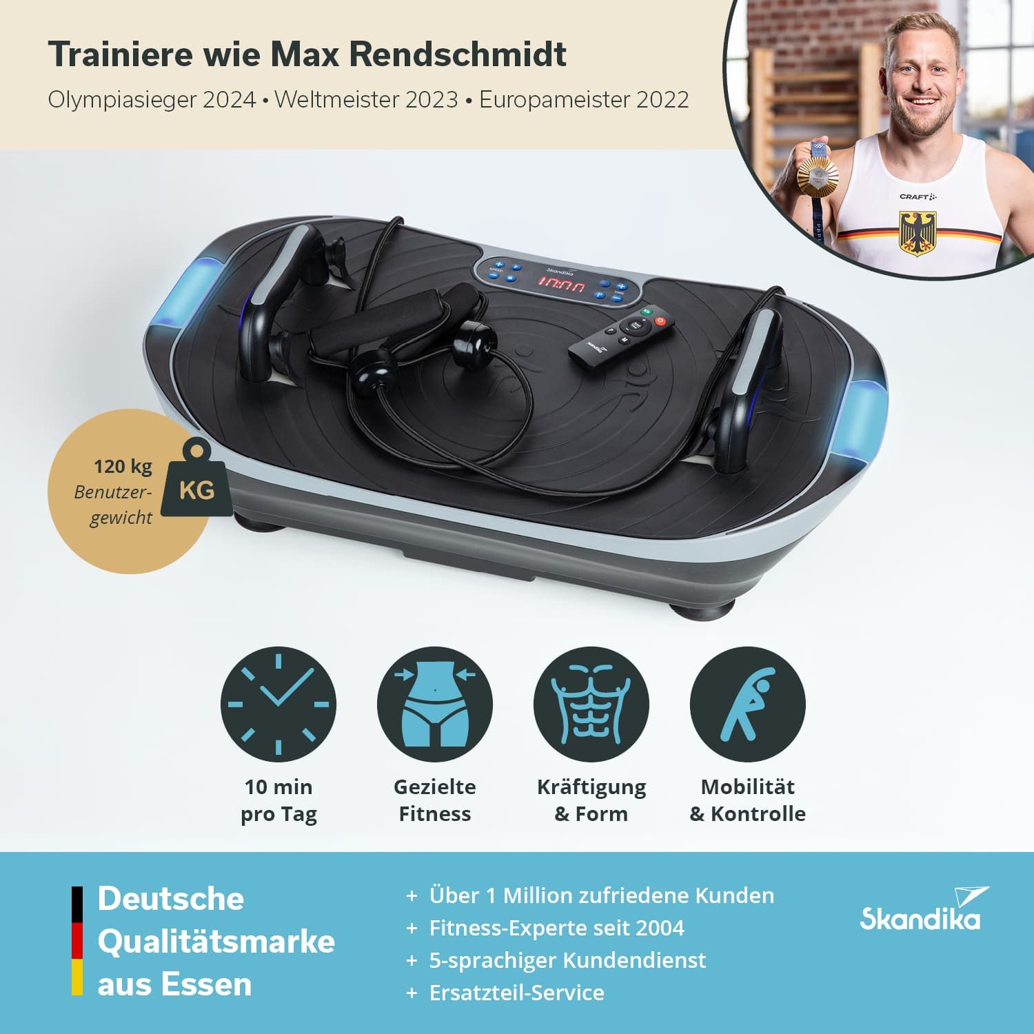 Skandika Vibrationsplatte V2, Fitnessgerät für Zuhause, Multi-Gym Sportgerät mit LCD-Bildschirm, Trainingsbänder, Oszillierende Vibration, Curved Design, leiser Motor