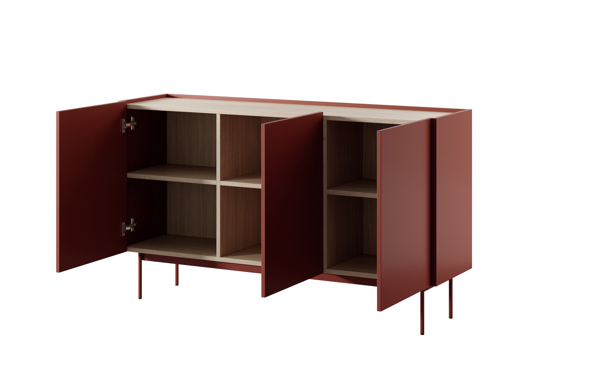 Feldmann-Wohnen Sideboard Color (Color, 1 St., Sideboard), 144x37x83cm Keramikrot, Eiche Linea, grifflos