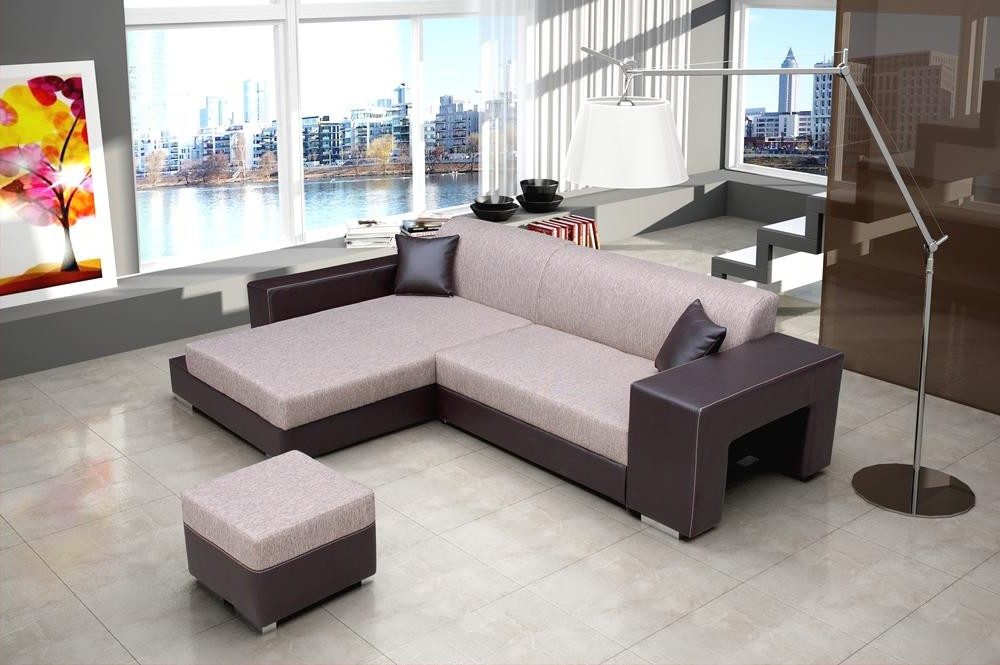 Ecksofa Schlafcouch mit Bettfunktion und Stauraum in Grau/Weiß