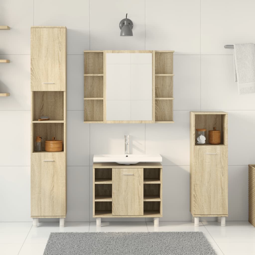 vidaXL Badezimmer-Set 4-tlg. Badmöbel-Set Sonoma-Eiche Holzwerkstoff, günstig online kaufen