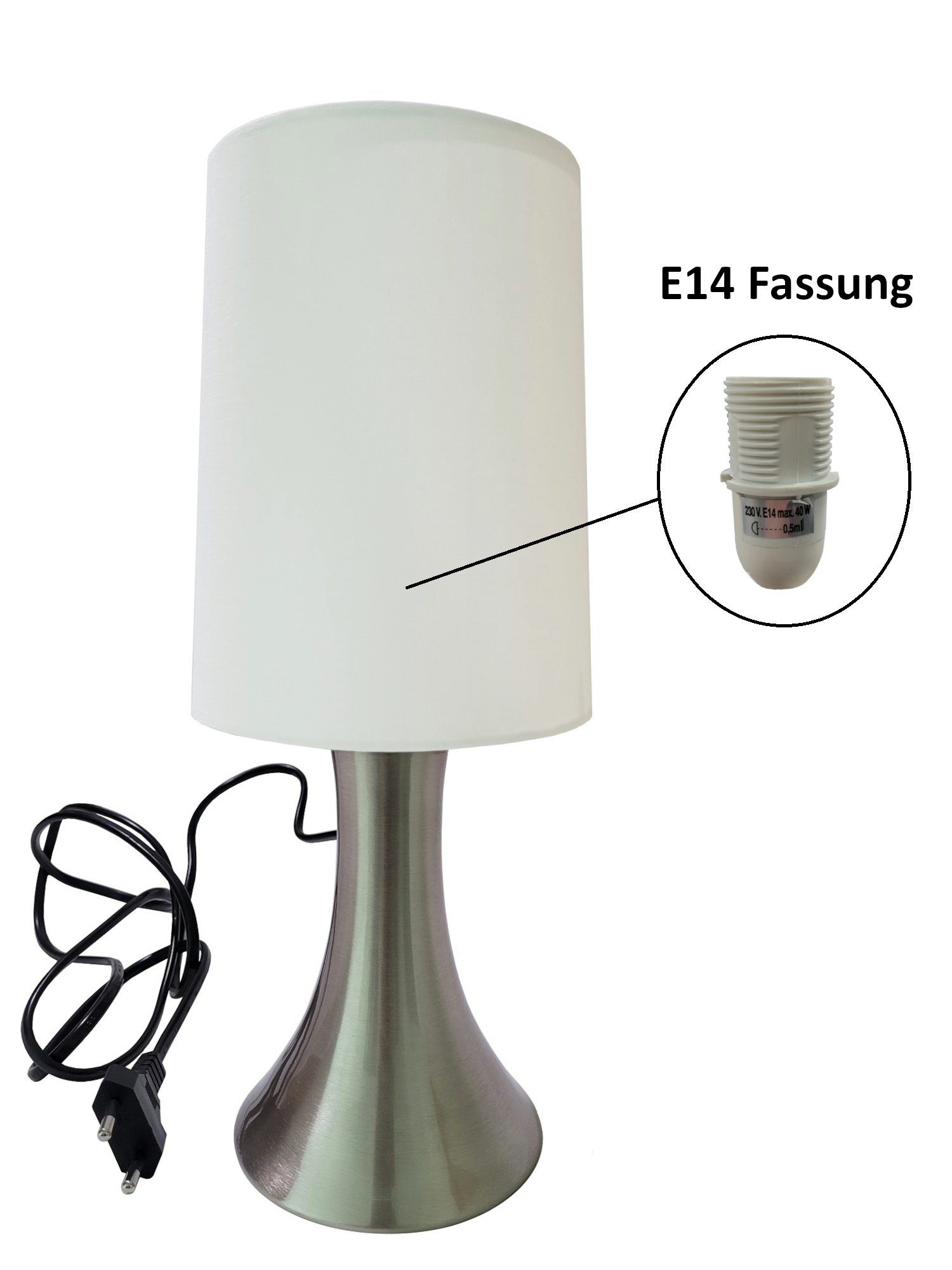 Provance Nachttischlampe Tischlampe mit Touch-Dimmer Weiß E14