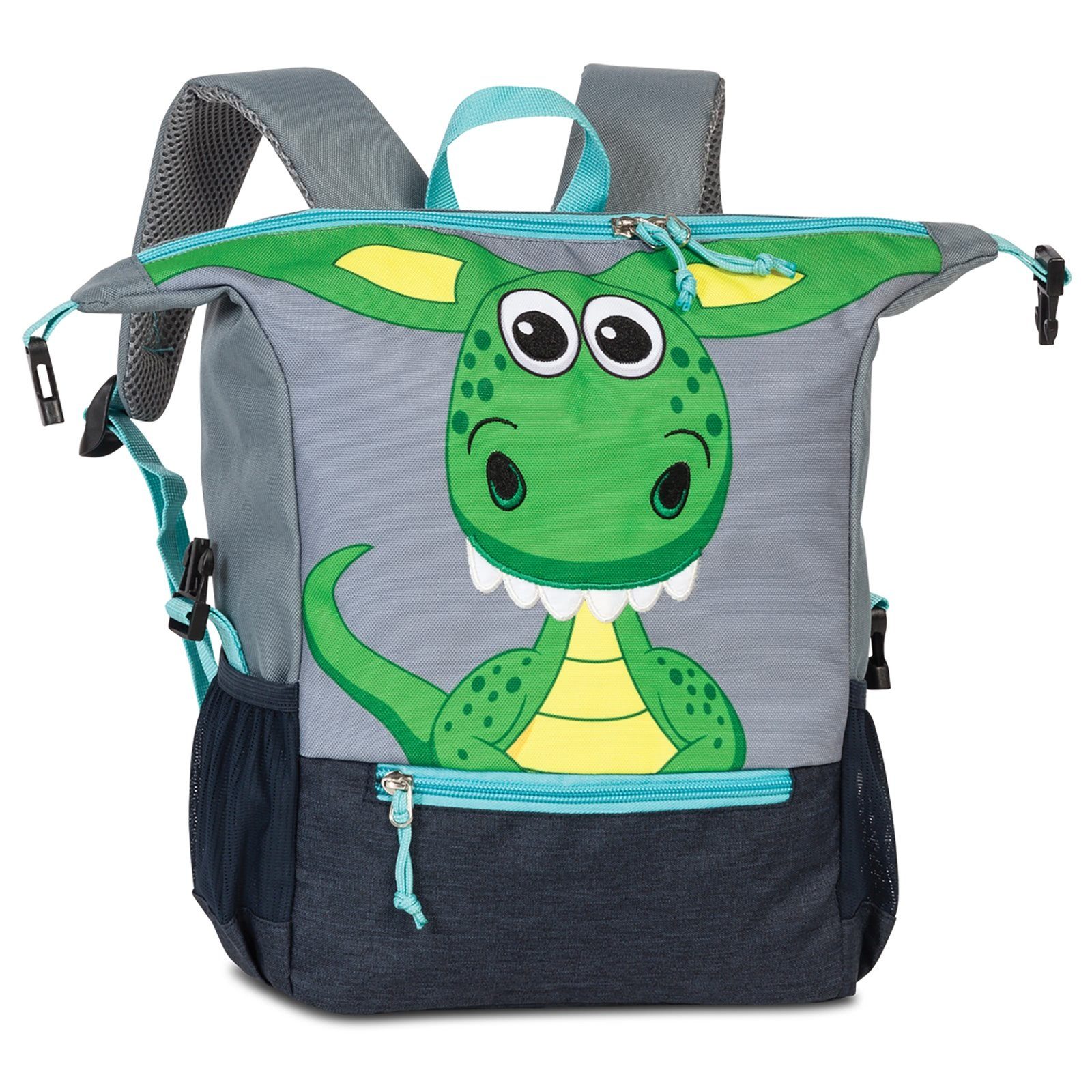 fabrizio® Freizeitrucksack Fabrizio Go Green Kinderrucksack Drache, Kinderrucksack, Freizeitrucksack Polyester, recycelt, grau ca. 23cm ho