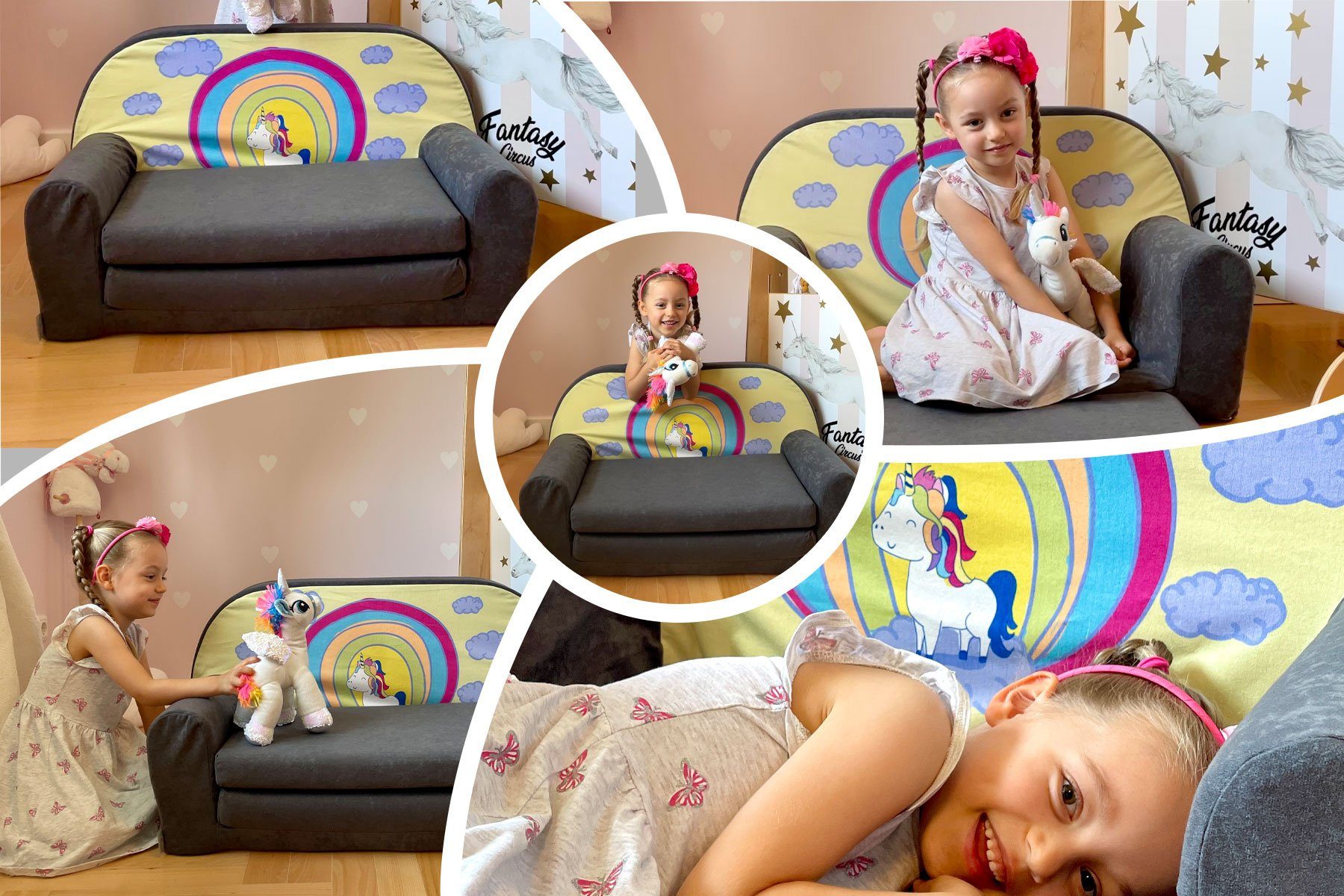 FORTISLINE Kindersitzgruppe Kindersofa "MINI" Kindercouch zum Aufklappen W386