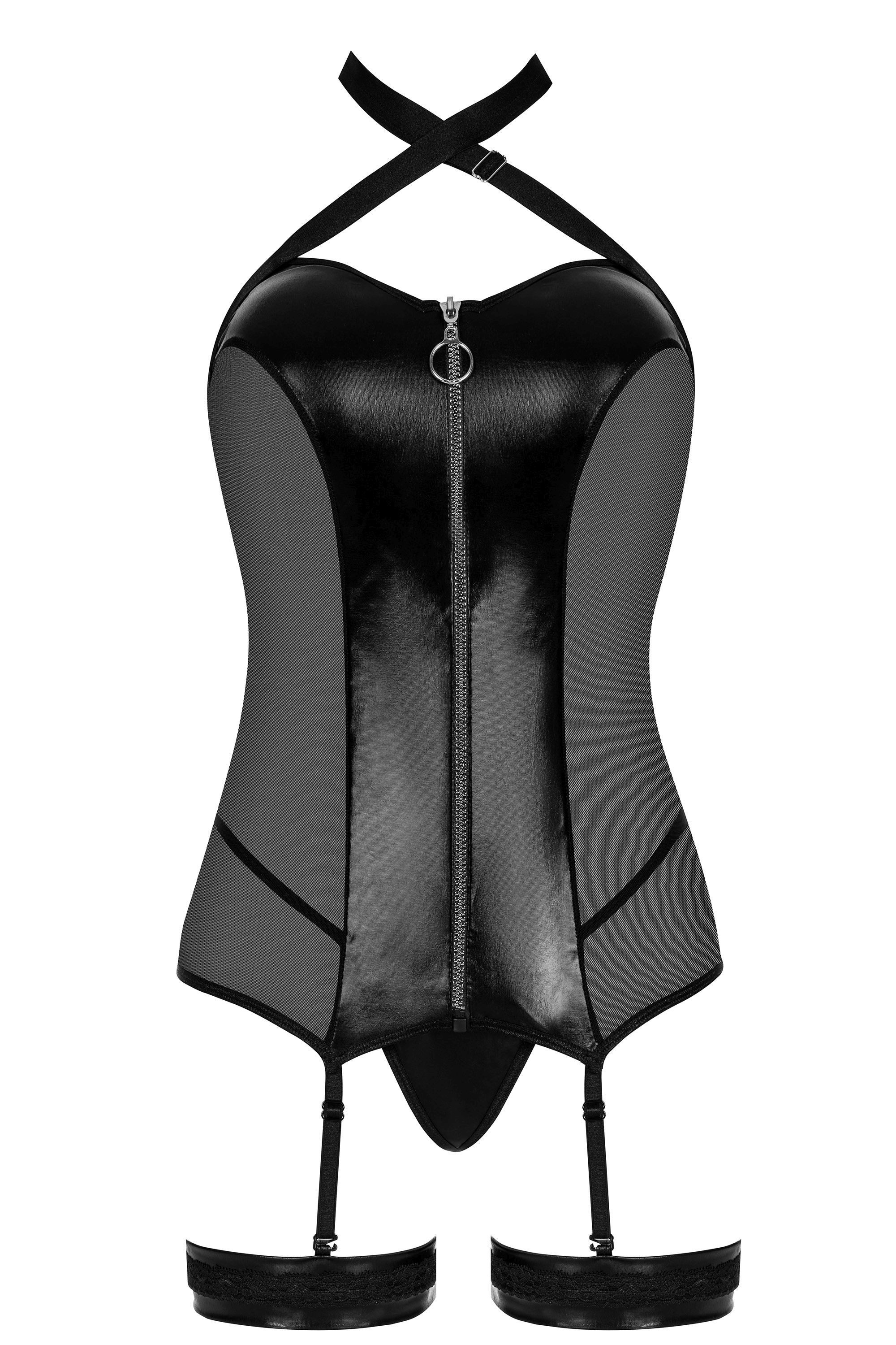 Beauty Night Fashion Corsage Wetlook-Corsage in schwarz mit Reißverschluss + (Set)