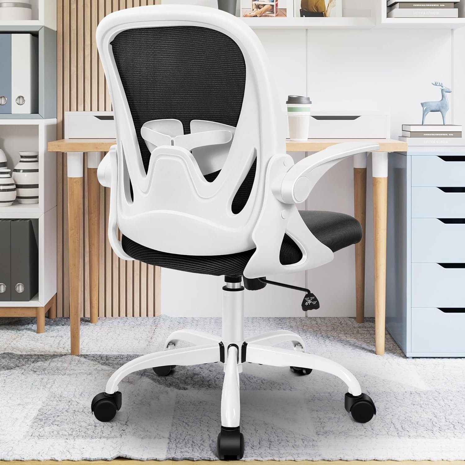 Primy Bürostuhl (Computer Office Chair mit Lendenwirbelstütze und hochklappbaren Armen), Schreibtischstuhl mit verstellbarer Lendenwirbelstütze,Höhe,drehbarer