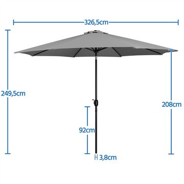 Yaheetech Sonnenschirm, Φ 326,5 cm, mit Kurbel, knickbar, UV Schutz 50+