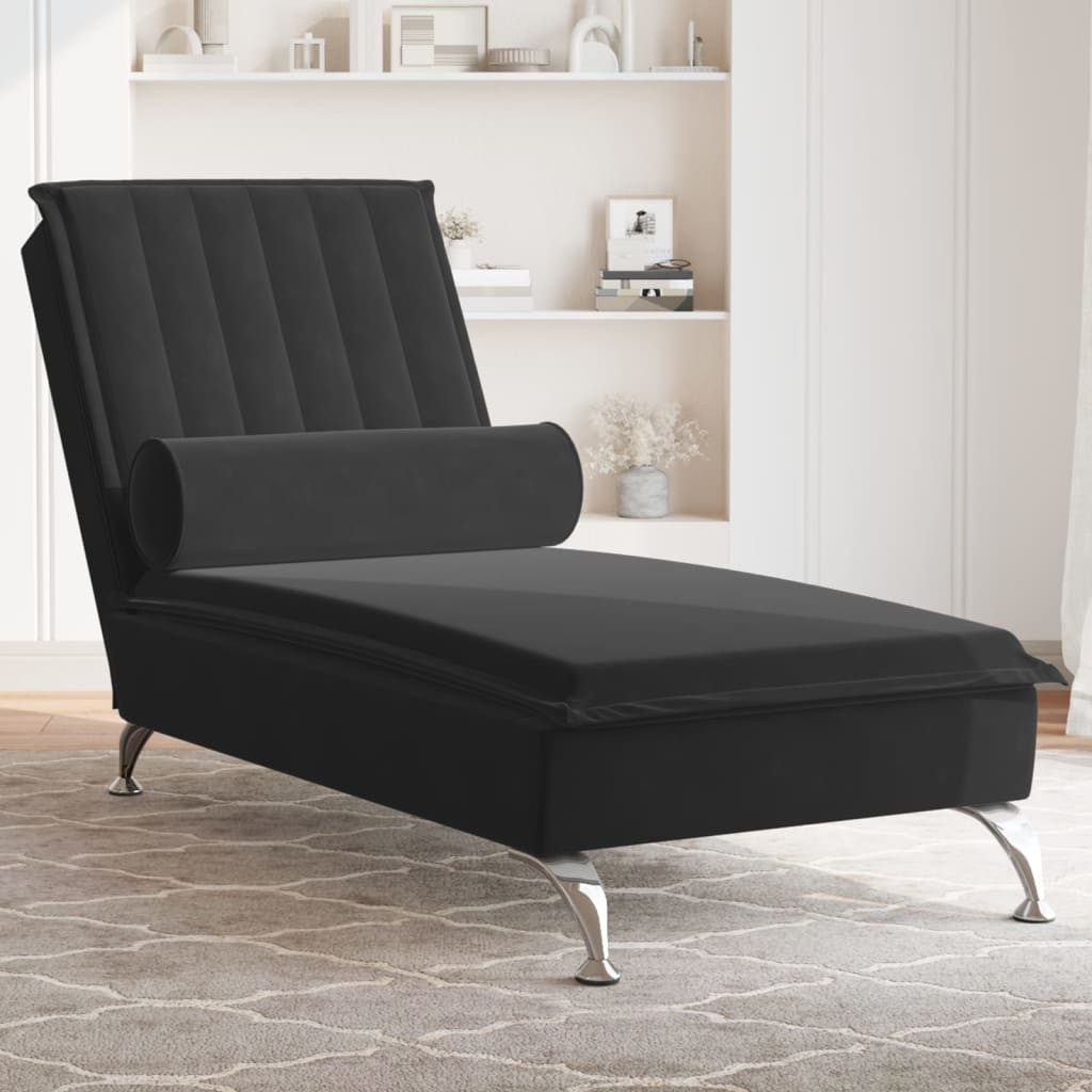 vidaXL Chaiselongue Massage-Chaiselongue mit Nackenrolle Schwarz Samt