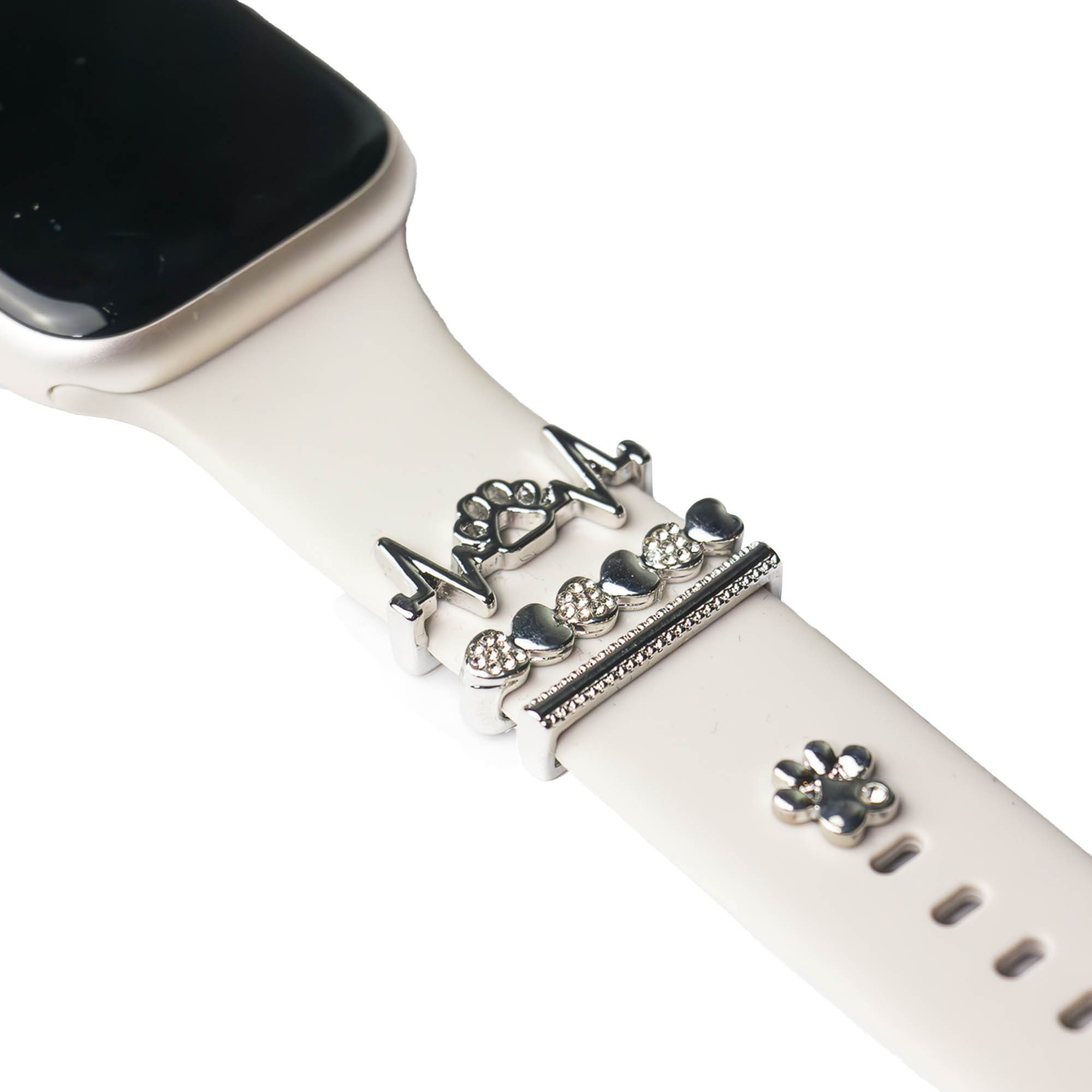 ARTVALL Smartwatch-Armband Apple Watch Charms Set 38/40/41mm & 42/44/45/49mm, trendige Watch Charms Pfote Herzen mit Strasssteinen Silber