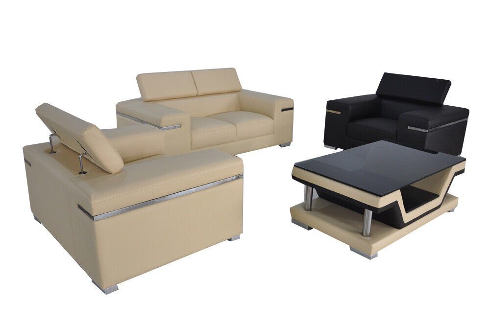 2+1+1+Tisch XXL Neu, mit Garnitur JVmoebel Modern USB Ledersofa (4-St) Couch Wohnzimmer-Set Sofa