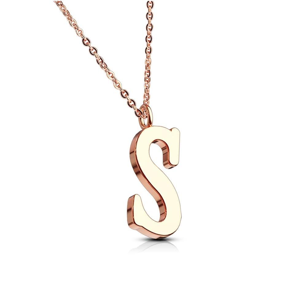 Halskette Edelstahl Anhänger Damen Rosegold klar Ketten-Set S aus (1-tlg), Buchstaben | BUNGSA Necklace Kette
