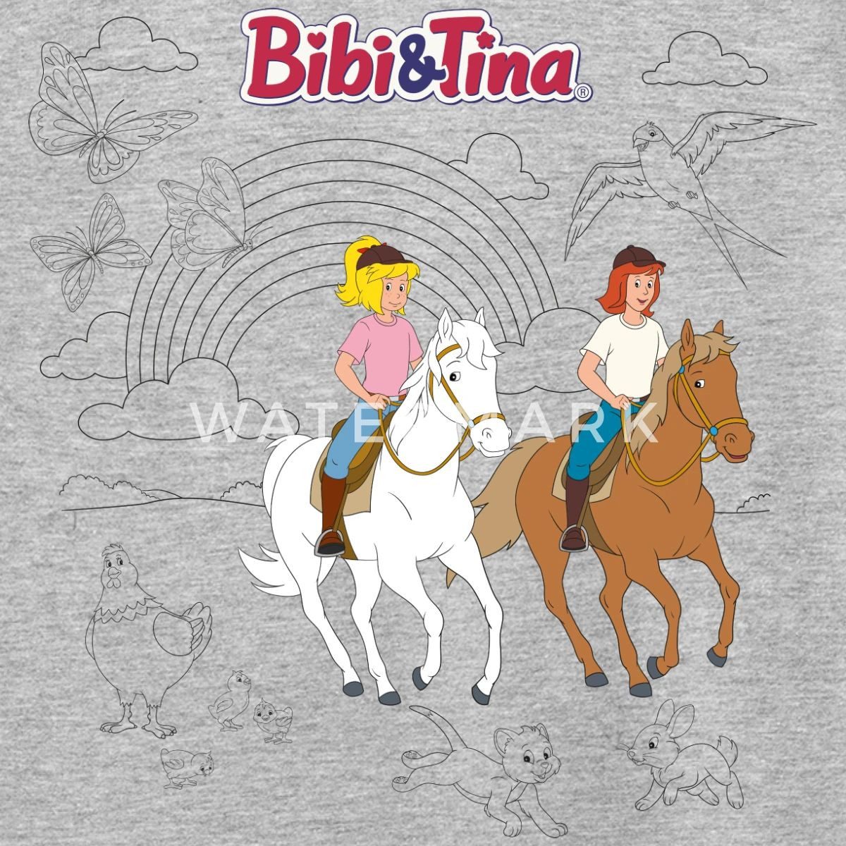 Spreadshirt T-Shirt Bibi & Tina Ausmalmotiv Mit Pferden Kinder T-Shirt (1-tlg)