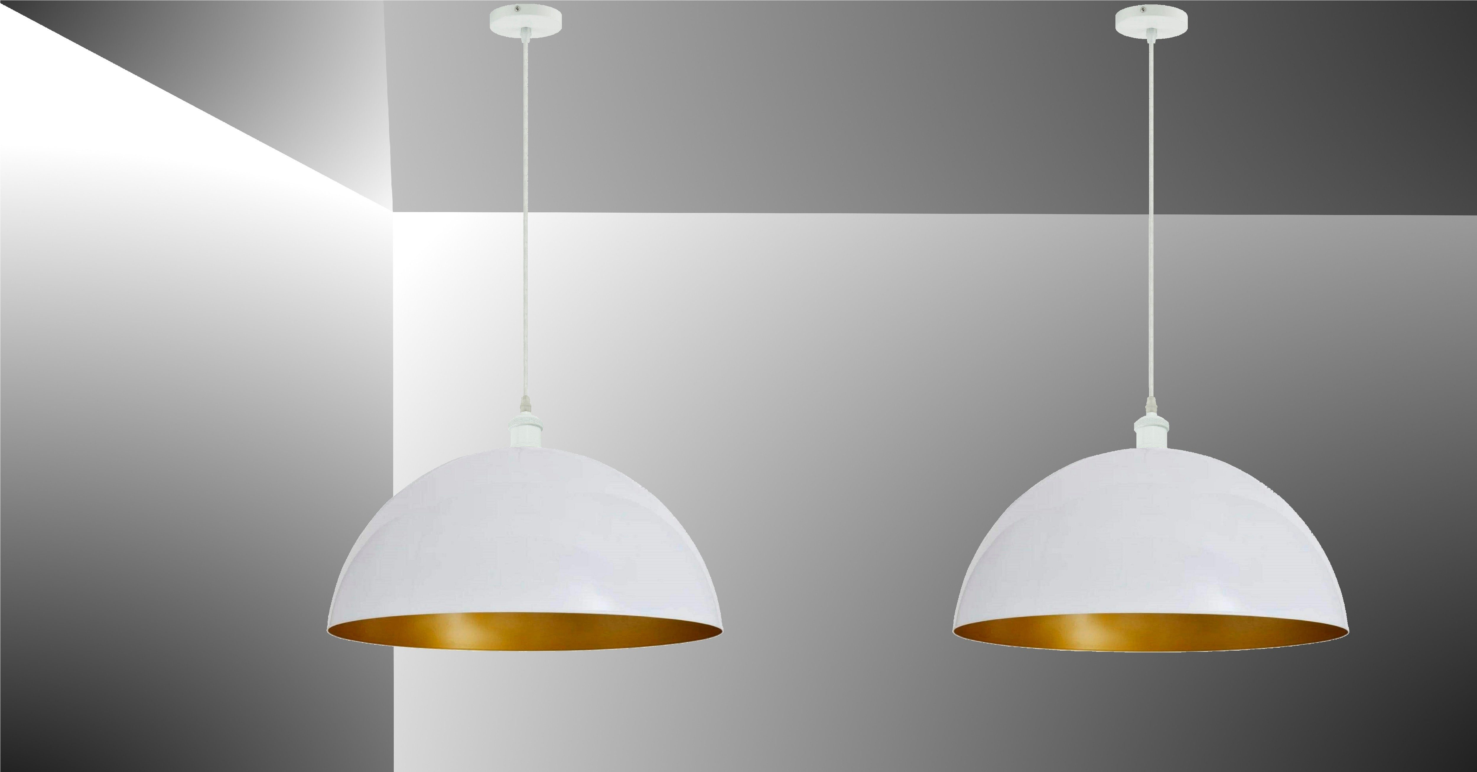 TRANGO Pendelleuchte, 2er Set 9001W Retro Pendelleuchte Industrielle Vintage *VINTOS* Ø 360mm Pendellampe mit je 1x E27 Fassung - Retro Hängelampe – Deckenlampe, Hängeleuchte Лампыschirm in Weiß-Gold (ohne Leuchtmittel)