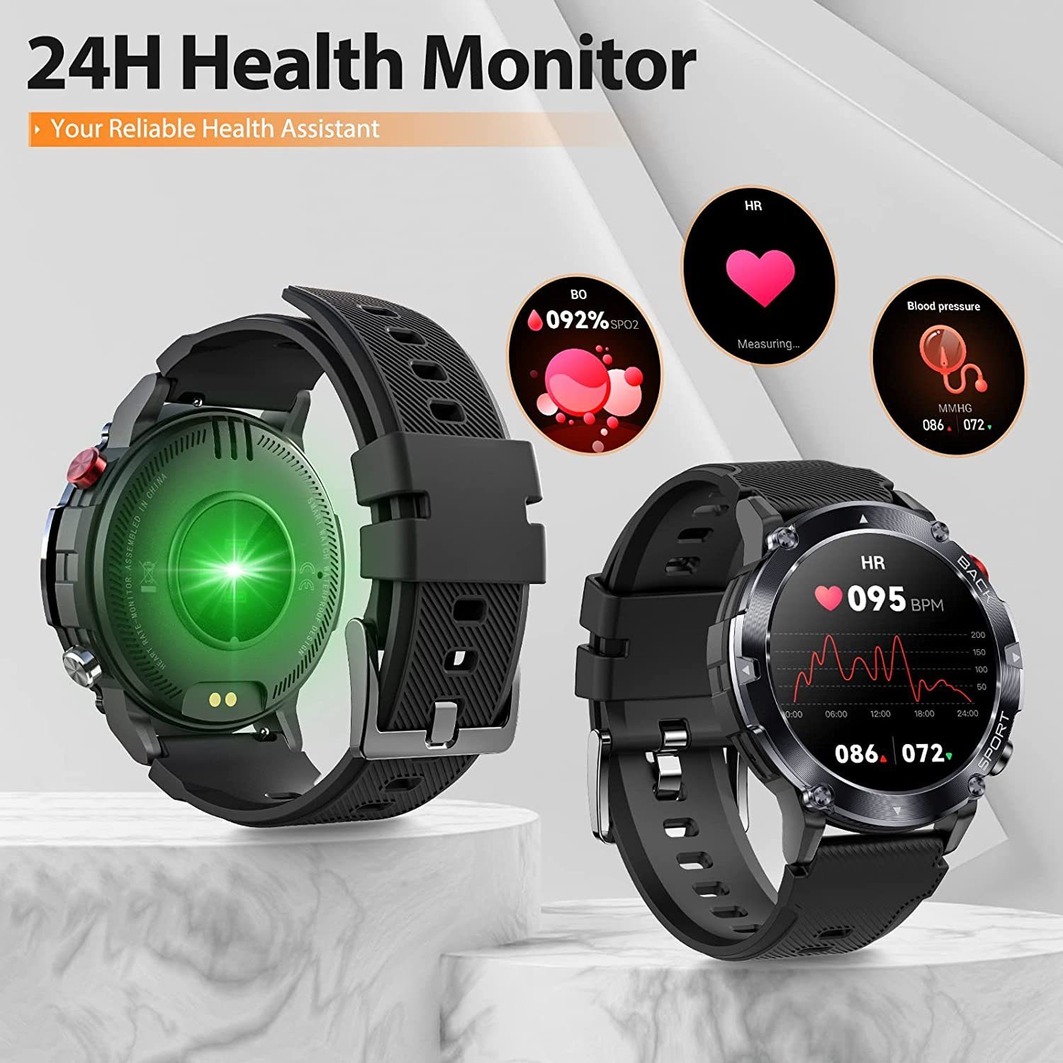 mit Analyse AMOLED C21 Smartwatch und aus Spar Manike (4,3 HD von Ladenkabel, wechselband - Zoll) Set, Herzfrequenzmesser, weichem Blutdruckmessgerät EKG-Daten, cm/1,69'' Voll Silikon Touchscreen