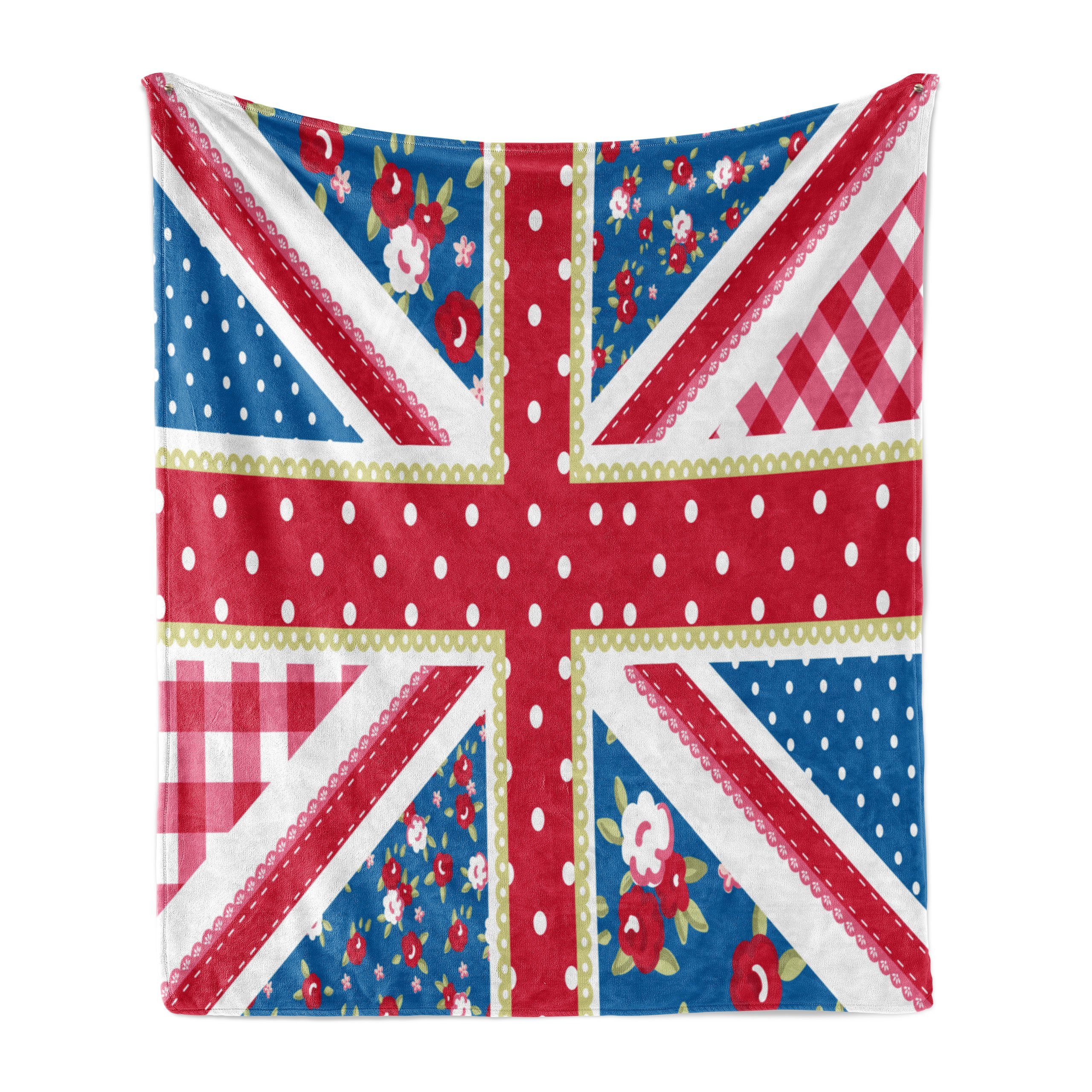 Chic für Wohndecke den und Gemütlicher Shabby Innen- Floral Britische Flagge Abakuhaus, Plüsch Außenbereich,