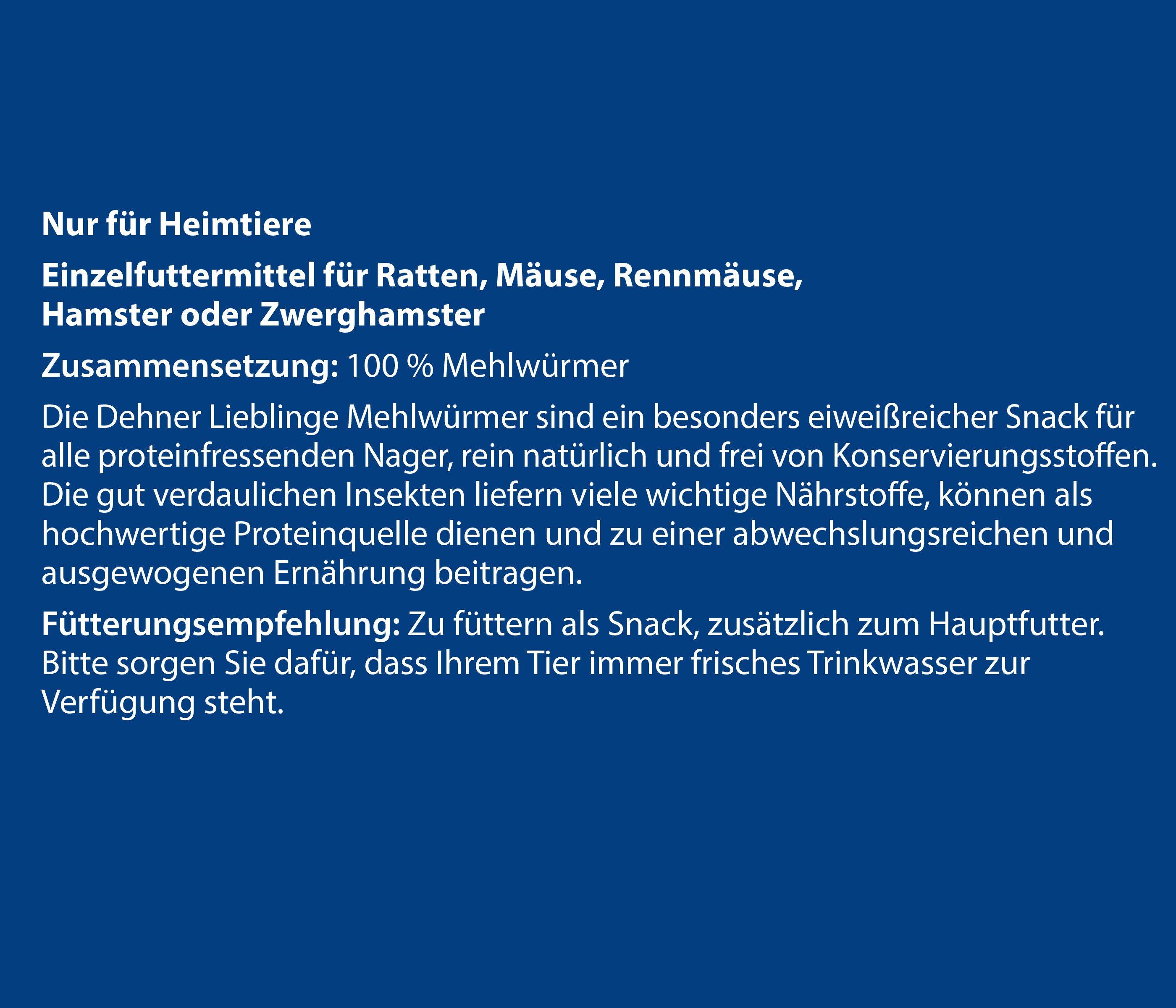 Dehner Wildvogelsnack, getrocknete Mehlwürmer, Ganzjahresfutter proteinreich Mehlwürmer, Snack für: Hamster, Rennmäuse, Zwerghamster, Mäuse, Ratten, Nager, Kleintiere, proteinreich, hochwertiges Vogelfutter für Wildvögel