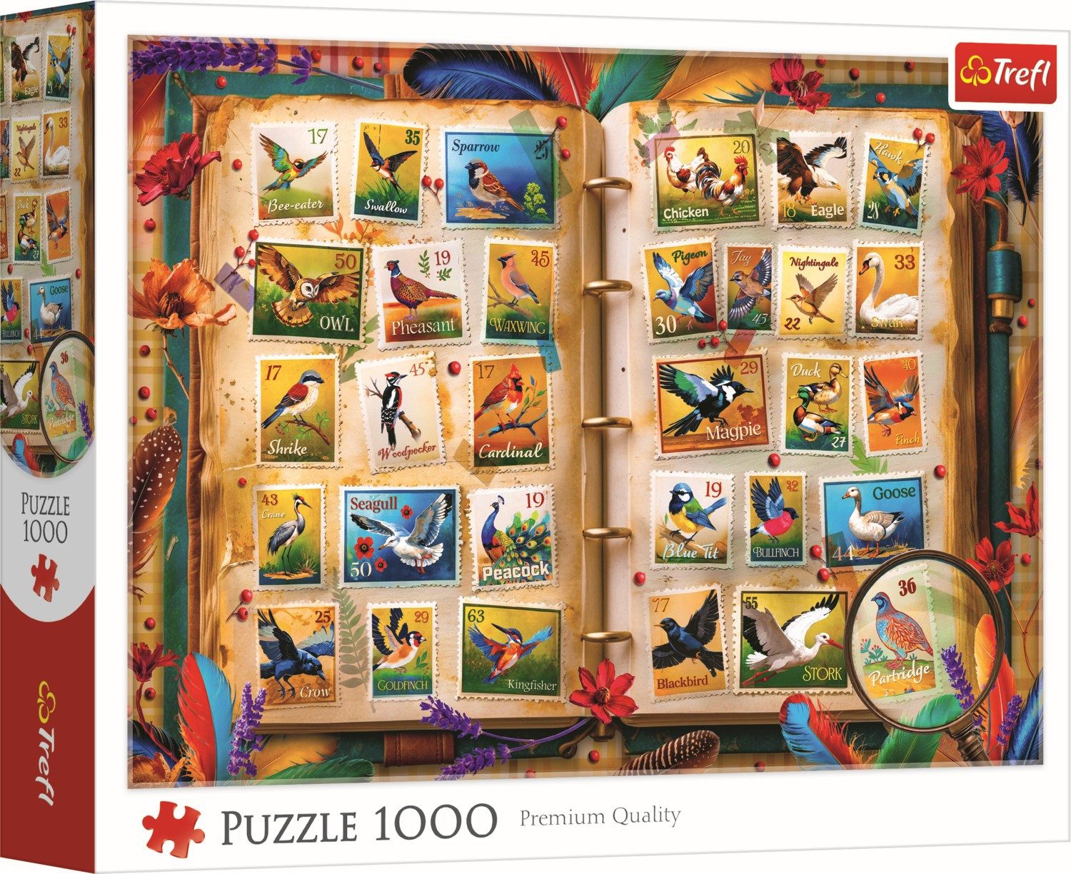 Trefl Puzzle Trefl, Briefmarkensammlung Vögel, 1000 Teile Puzzle, 1000 Puzzleteile
