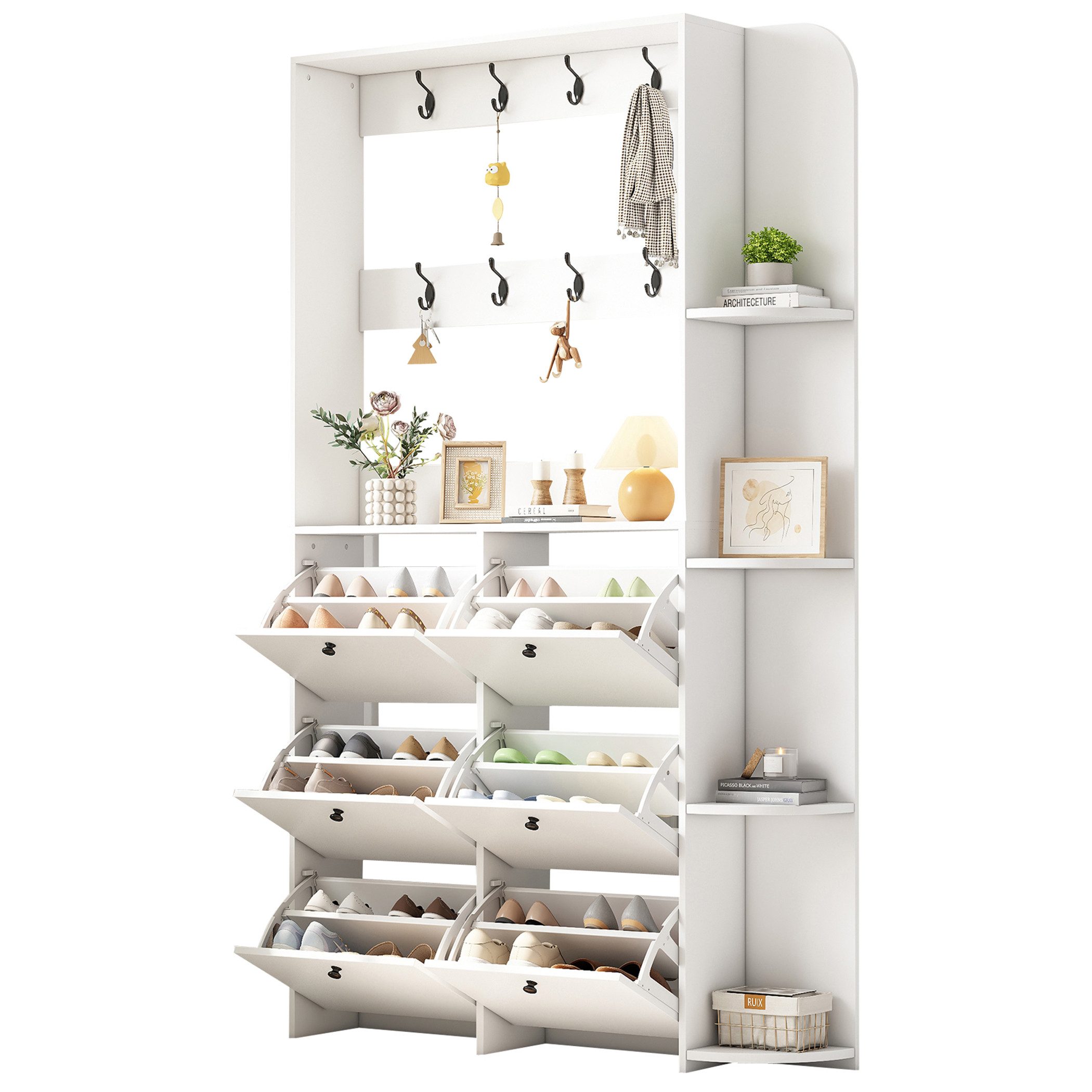 SeedWave Garderobenschrank Moderne Kompaktgarderobe mit 6 Klapptüren, 12 Schuhablagen, Regalen Tiefer 24cm, Breite 120cm - Maximale 24 paar Schuhe passen hinein