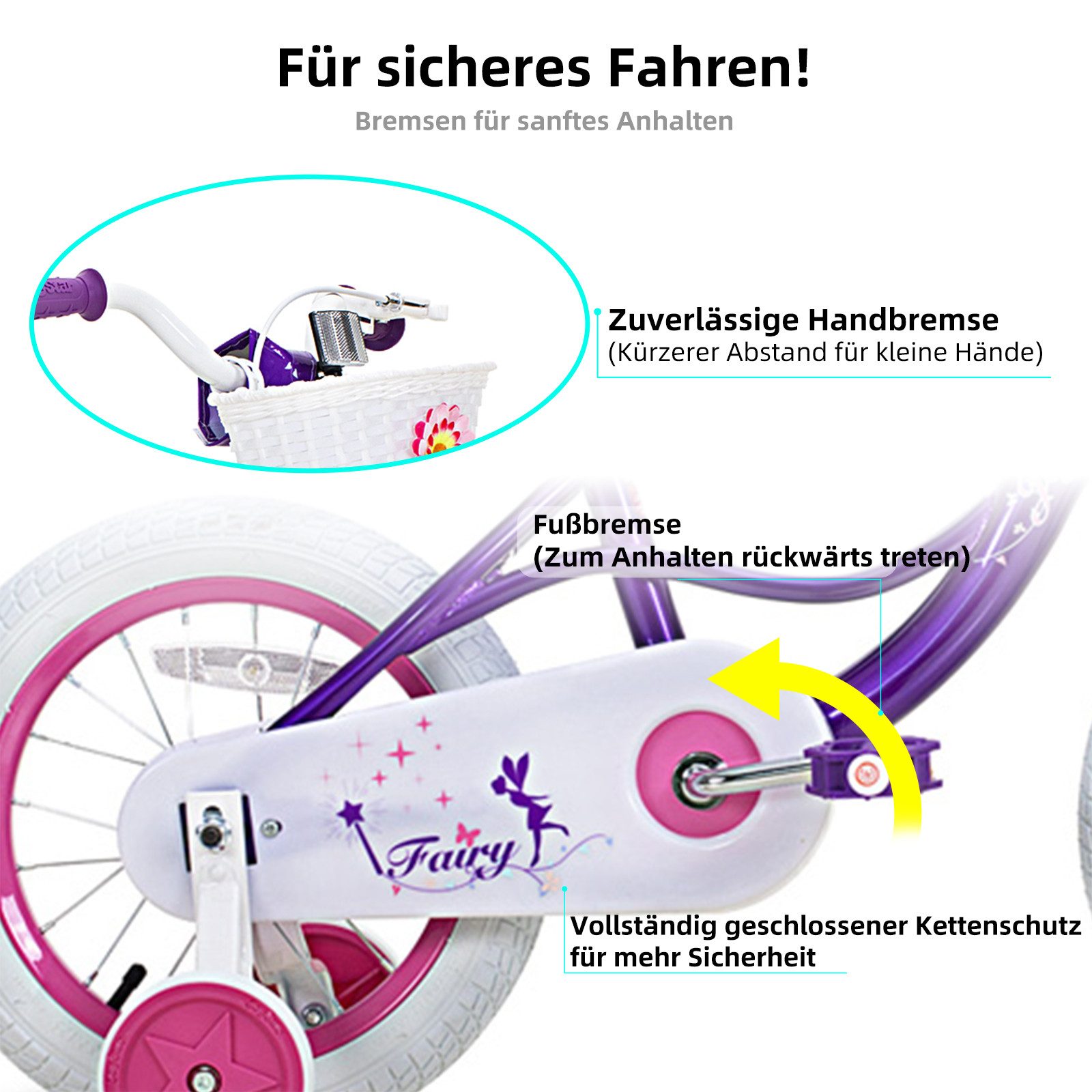 JOYSTAR Kinderfahrrad Mädchen Kinder Fahrrad für Kleinkinder und Kinder Alter 2-8 Jahre alt, mit Stützräder, Handbremse und Korb, Geschenke für Prinzessinnen