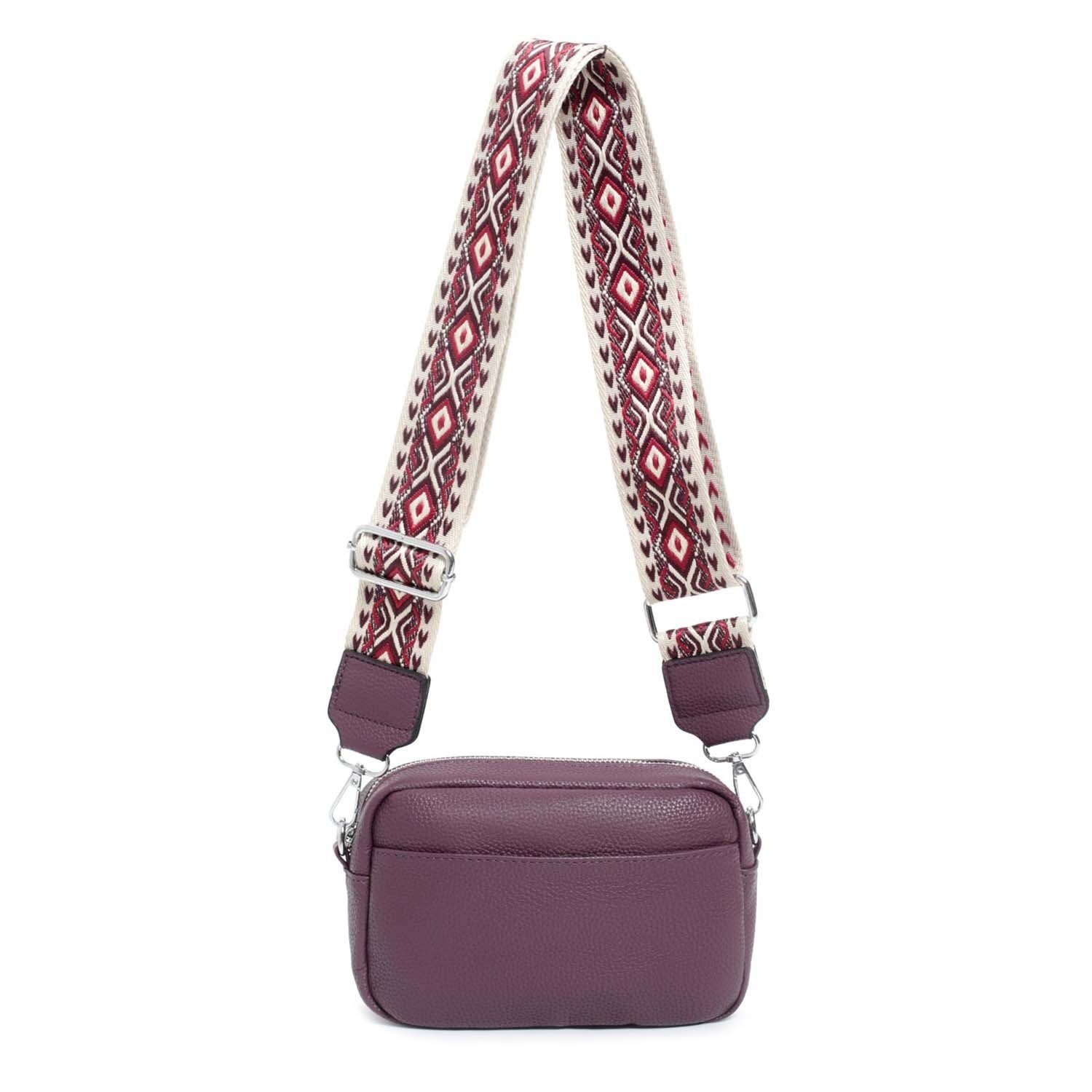 ITALYSHOP24 Schultertasche Damen kleine Umhängetasche CrossBody Crossover Handytasche Geldbörse (Spar-Set aus einer Tasche mit einem breitem Muster Stoffgurt/Umhängeband), Bodybag, Brusttasche, Hüfttasche, Muster Сумкиgurt, leicht Gewicht