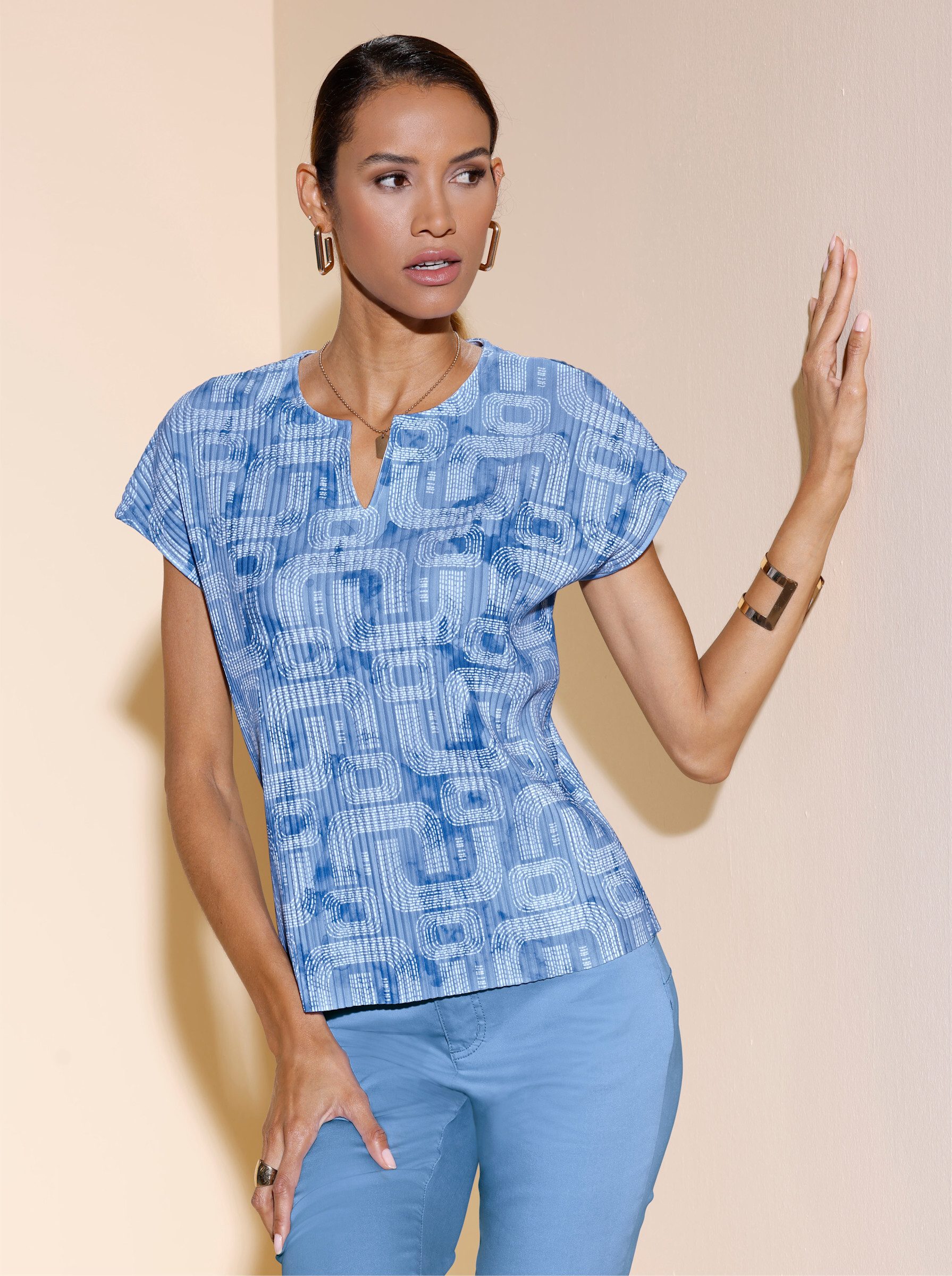 creation L T-Shirt Plissee-Shirt Kurzarm