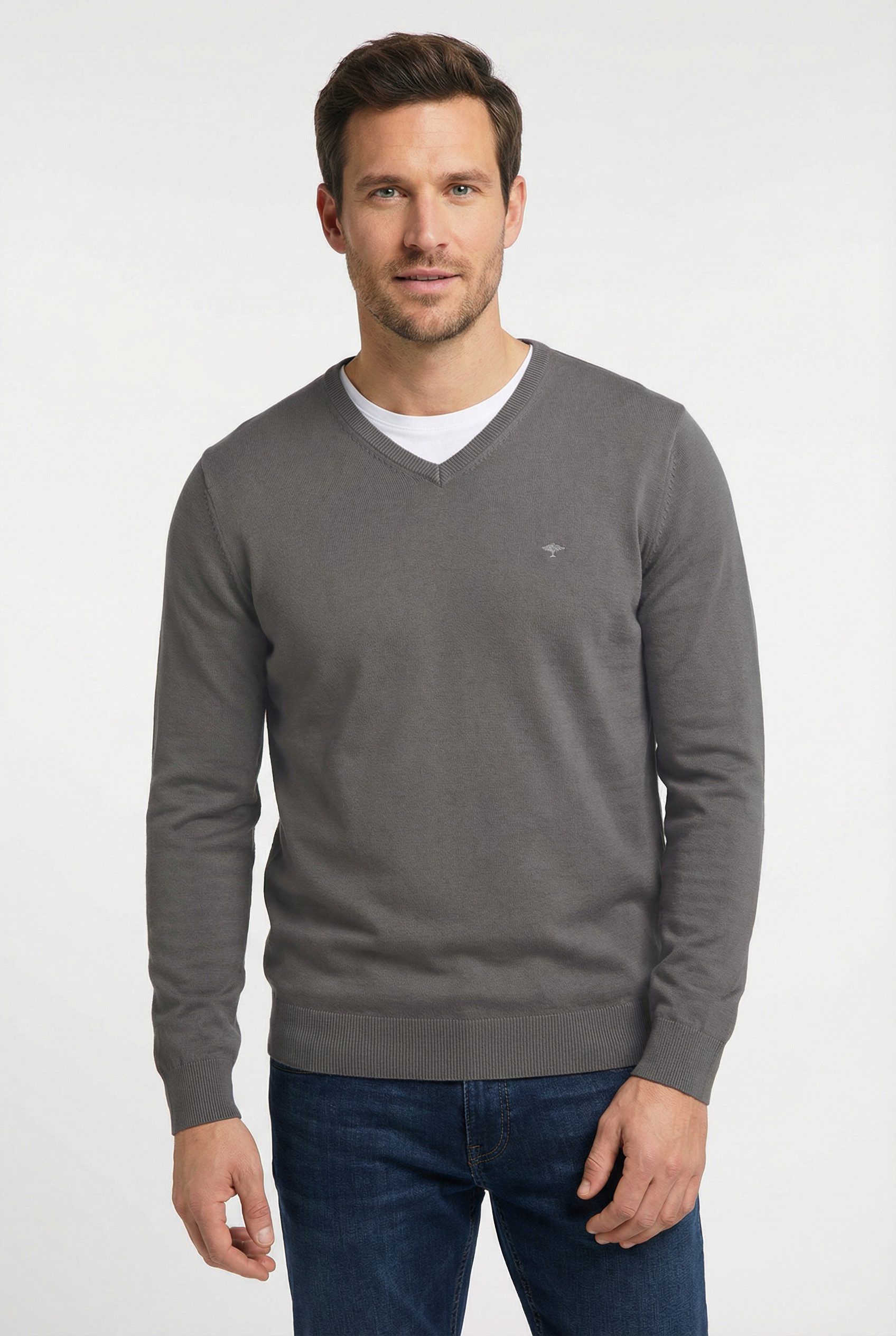 FYNCH-HATTON Strickpullover aus Baumwolle, mit V-Ausschnitt, bequeme Passform