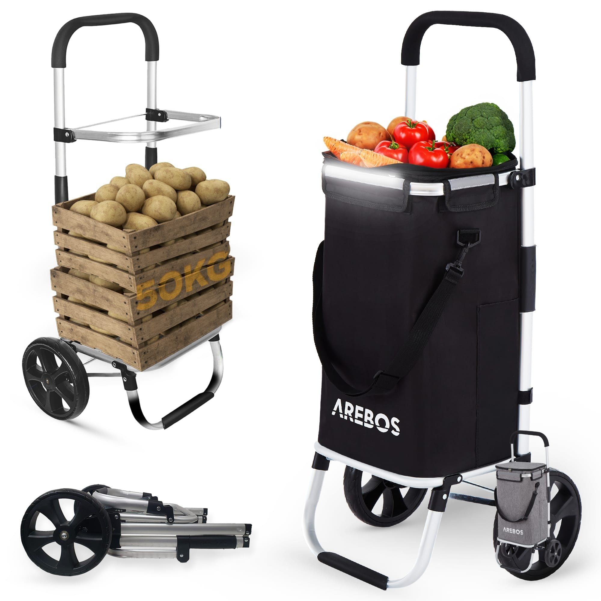Arebos Einkaufstrolley 3-in-1 mit Kühlfach, klappbar 50 L & Tragkraft 50 kg günstig online kaufen
