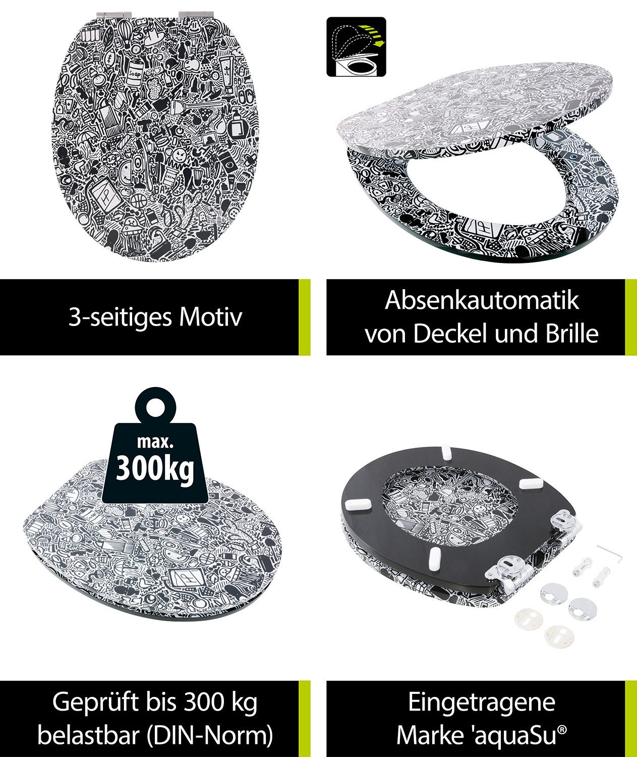 aquaSu WC-Sitz Lustig, Motiv Doodle, Holzkern, günstig online kaufen