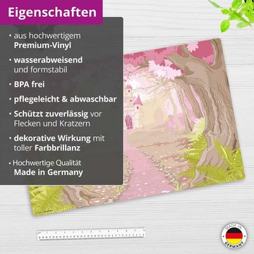 cover-your-desk.de Schreibtischunterlage abwaschbar – Märchenschloss im rosa Zauberwald – Premium-Vinyl, (1 tlg)