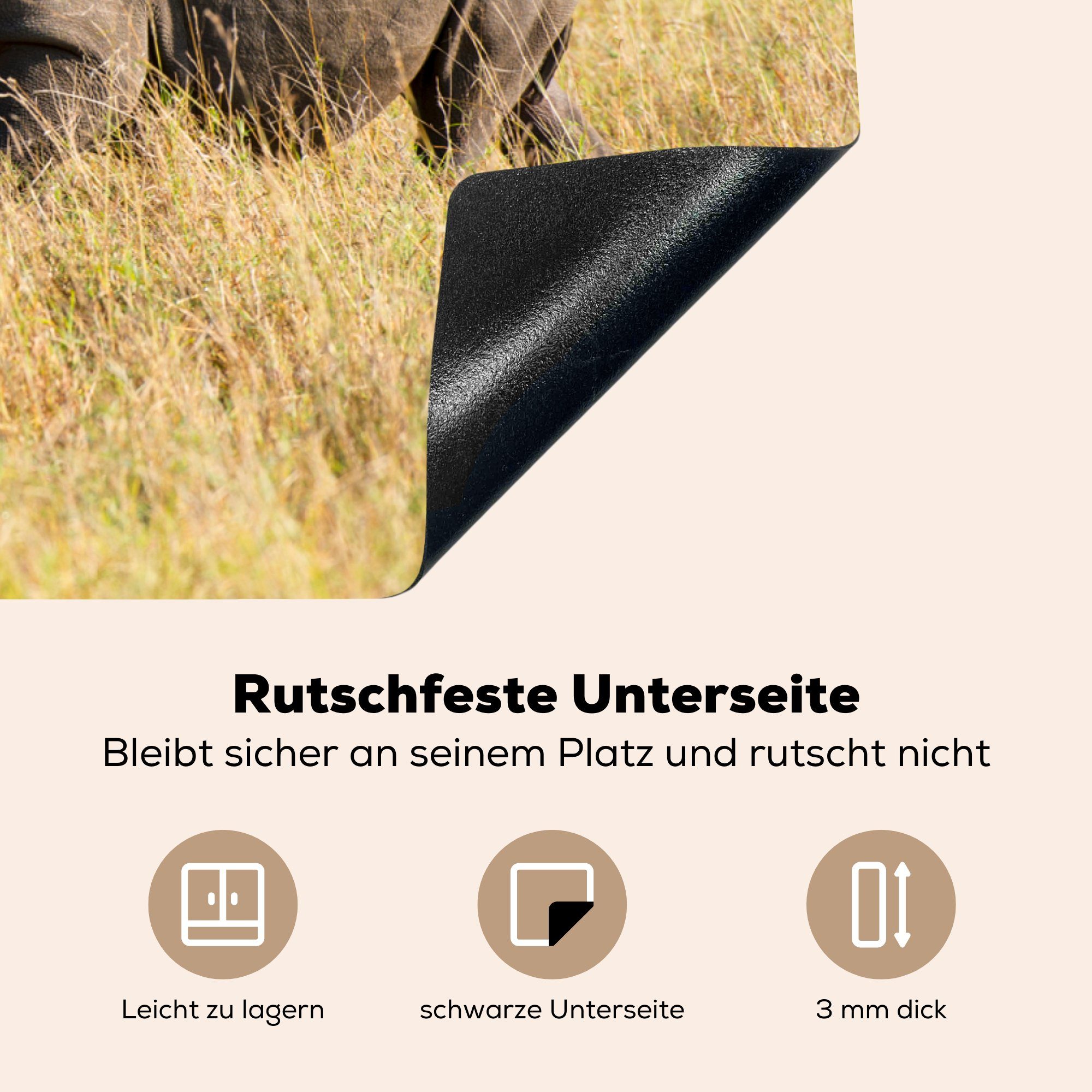 Ceranfeldabdeckung - 81x52 - (1 Herdblende-/Abdeckplatte küche, die Induktionskochfeld Rhinozeros Schutz Savanne, Vinyl, cm, tlg), MuchoWow Afrika für