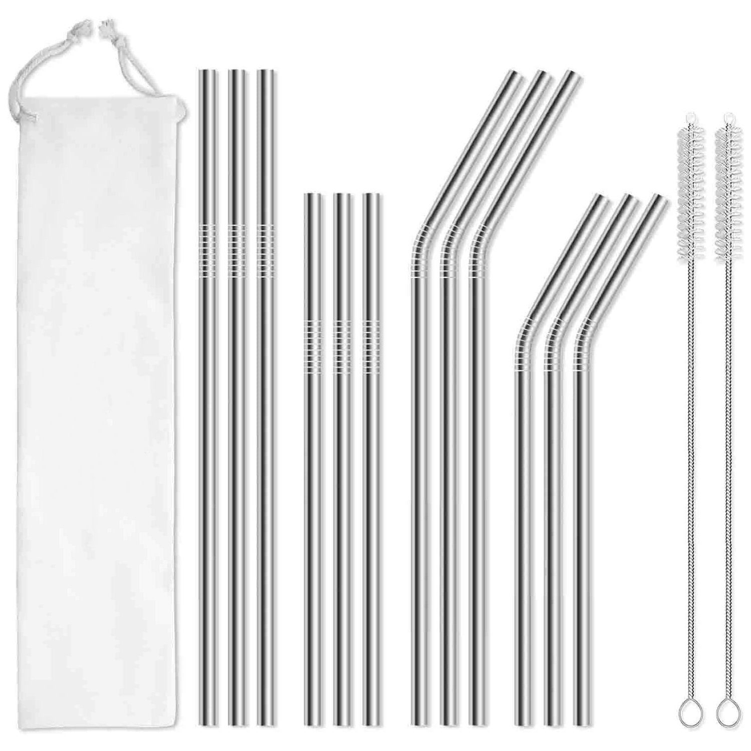 8 Edelstahl Strohhalme Trinkhalme 2 Reinigungsbürsten Stainless Steel Straws 