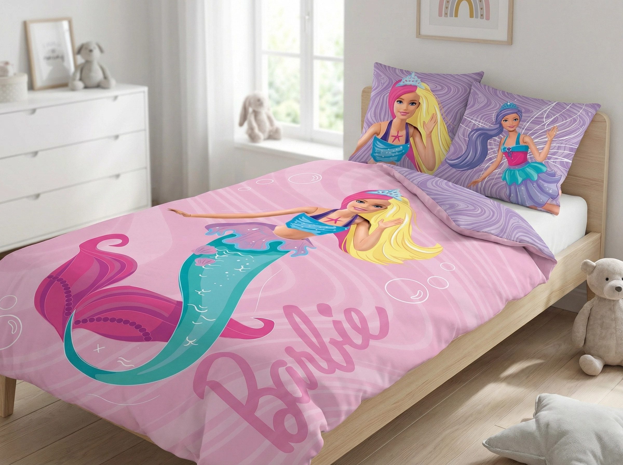 Barbie Bettwäsche Barbie and Friends Kinder Bettwäsche 2tlg Set, 2 teilig, Deckenbezug 135-140x200 cm Kissenbezug: 65X65 cm