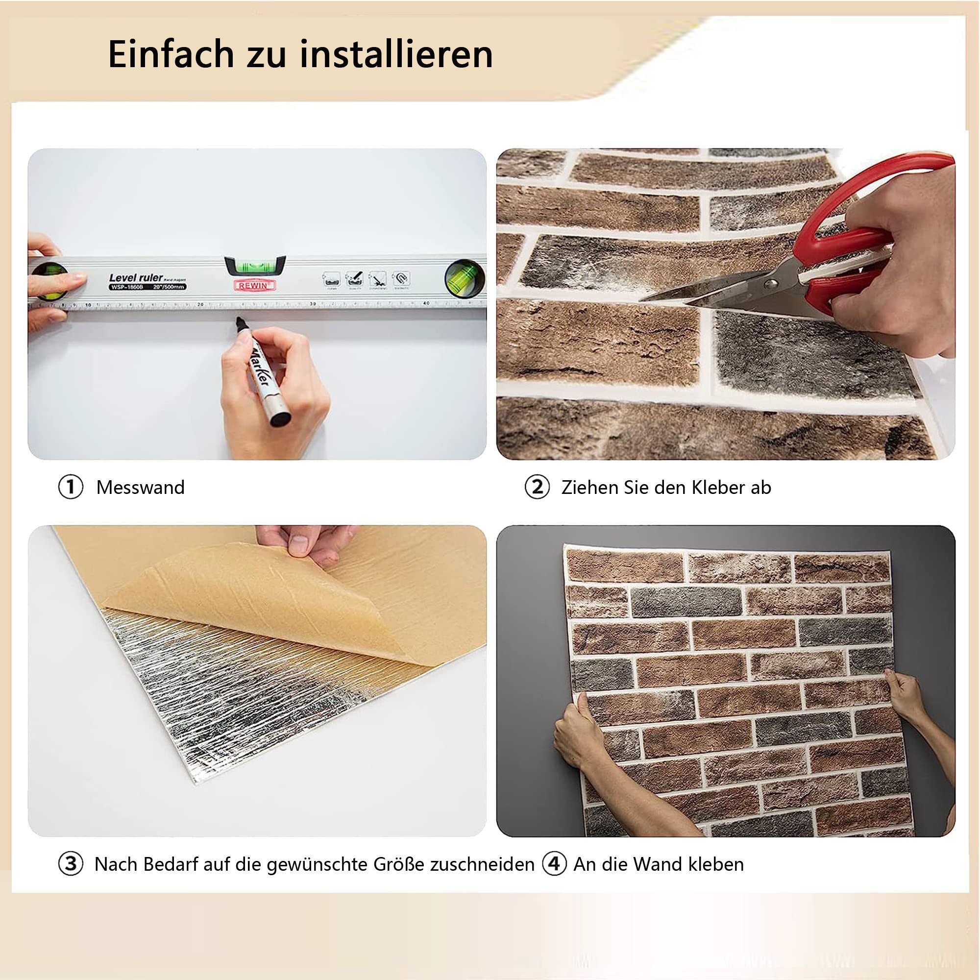 Minicloss 3D-Tapete 3D-Tapete,10 stück selbstklebende Wandpaneele 35x38.5 cm, (10 St), DIY Wandtapete, Geeignet für Küche, Bad, Schlafzimmer, Wohnzimmer