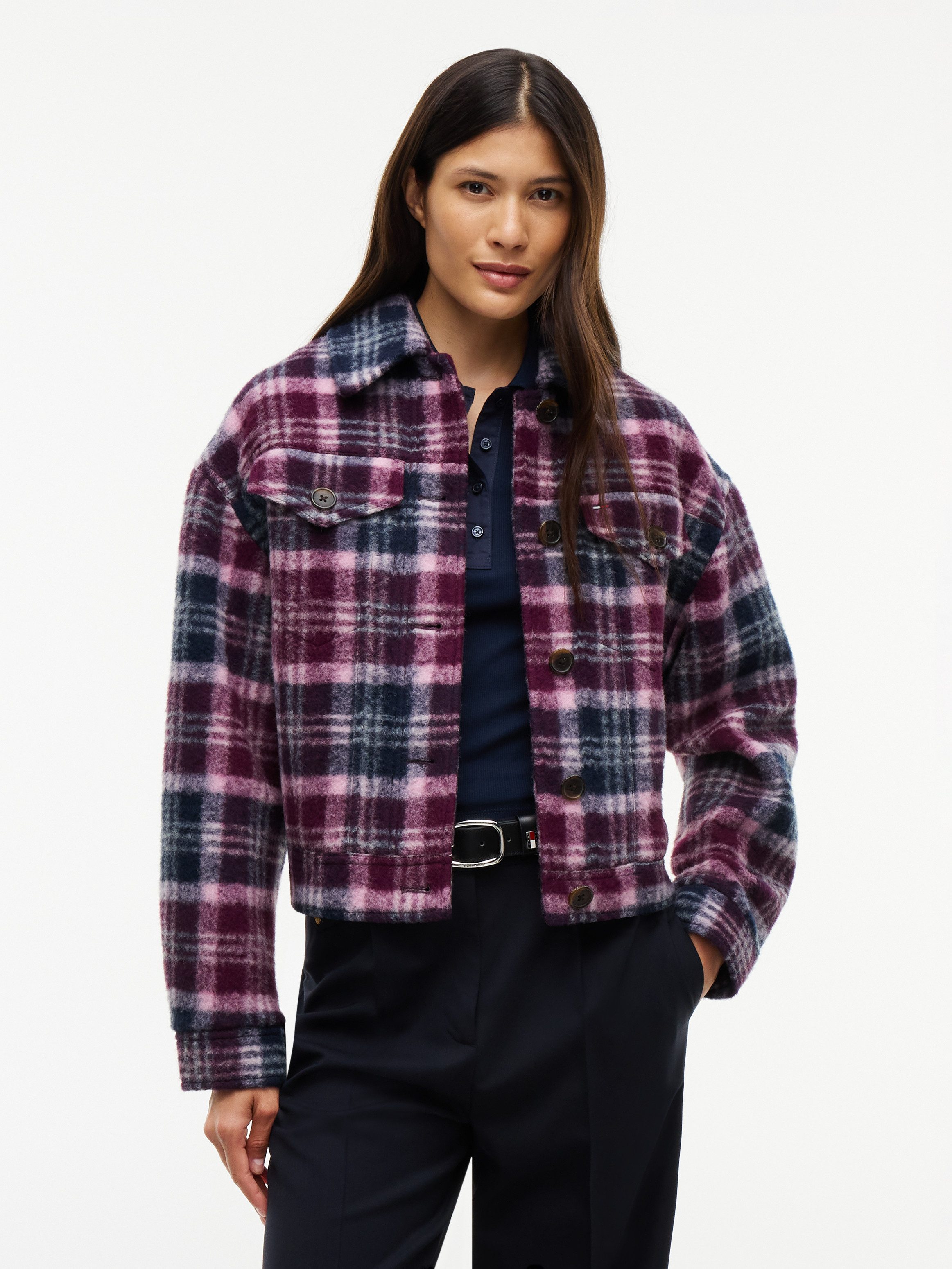 Tommy Jeans Hemdjacke TJW WOOL TRUCKER JACKET Materialmix, mit Wolle