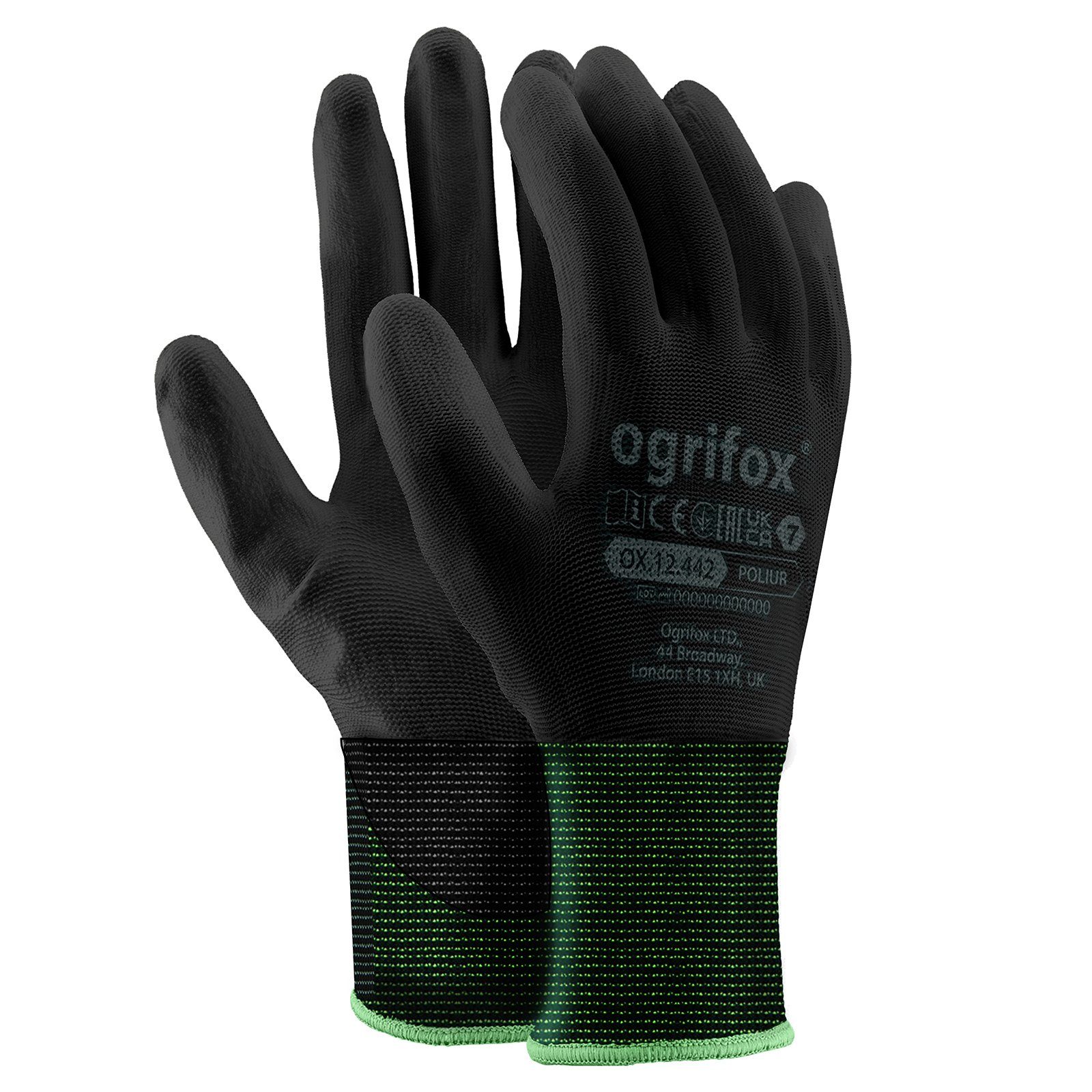 Polyester, Montagehandschuh Schutzhandschuh (Nr.7) grün Polyurethan Größe 12 S Midori Beschichtet Schwarz Arbeitshandschuh-Set Paar