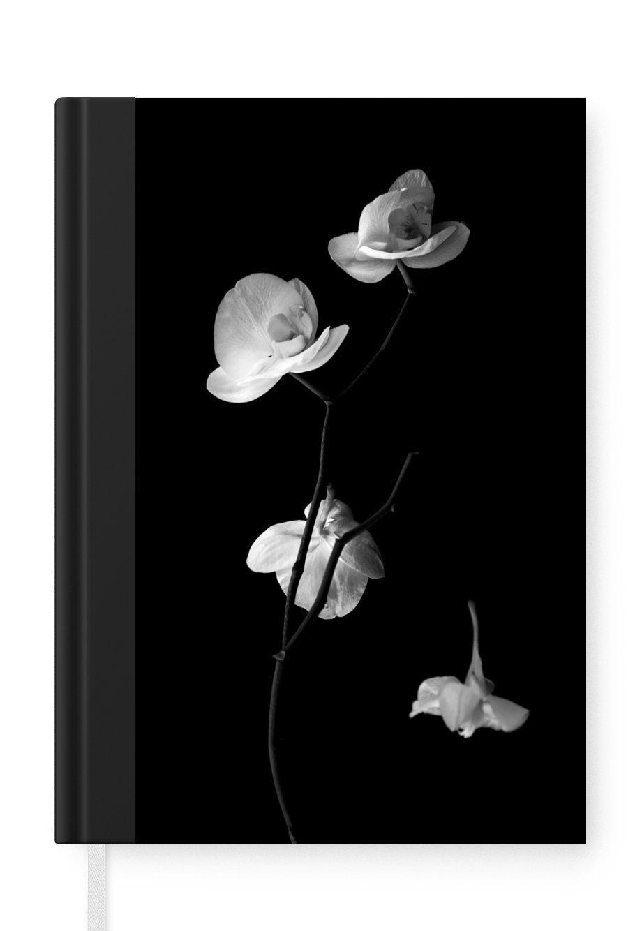 MuchoWow Notizbuch Orchidee - Blumen - Schwarz - Weiß - Stilleben, Journal, Merkzettel, Tagebuch, Notizheft, A5, 98 Seiten, Haushaltsbuch