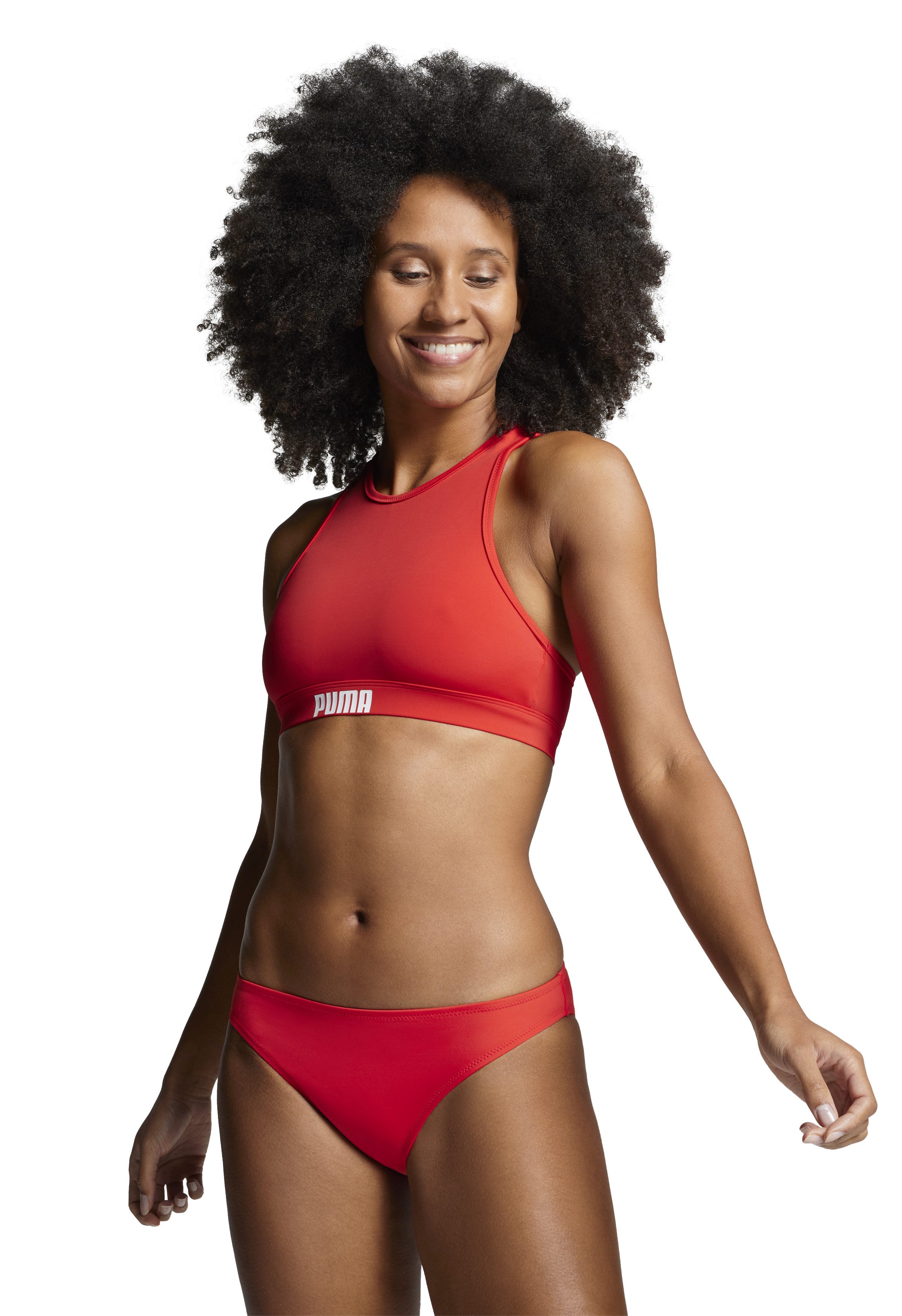PUMA Bustier-Bikini-Top SWIM WOMEN RACERBACK SWIM TOP, herausnehmbare Cups, Logoprint, ohne Bügel