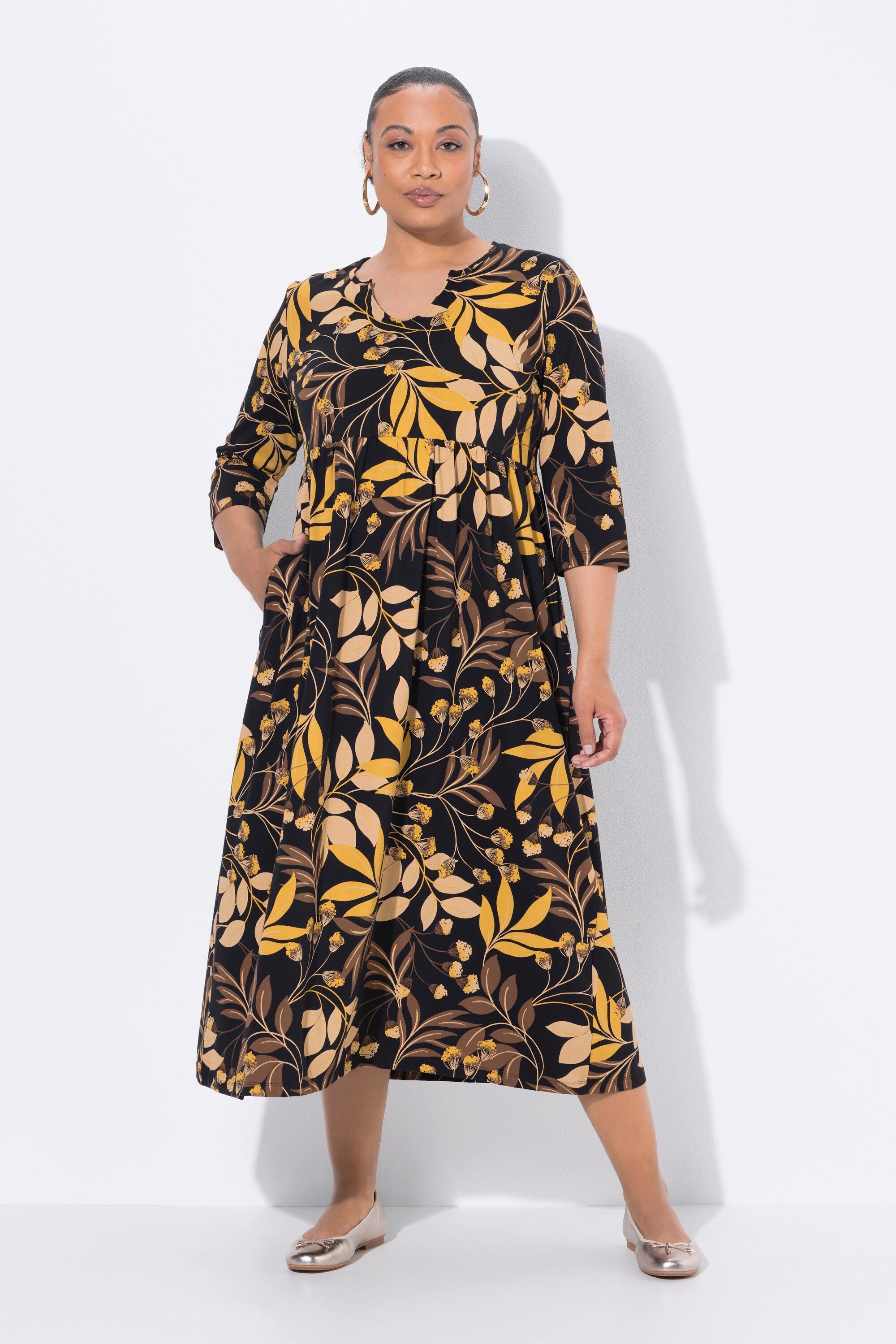 Ulla Popken Maxikleid Jersey-Maxikleid A-Linie Tunika-Ausschnitt günstig online kaufen