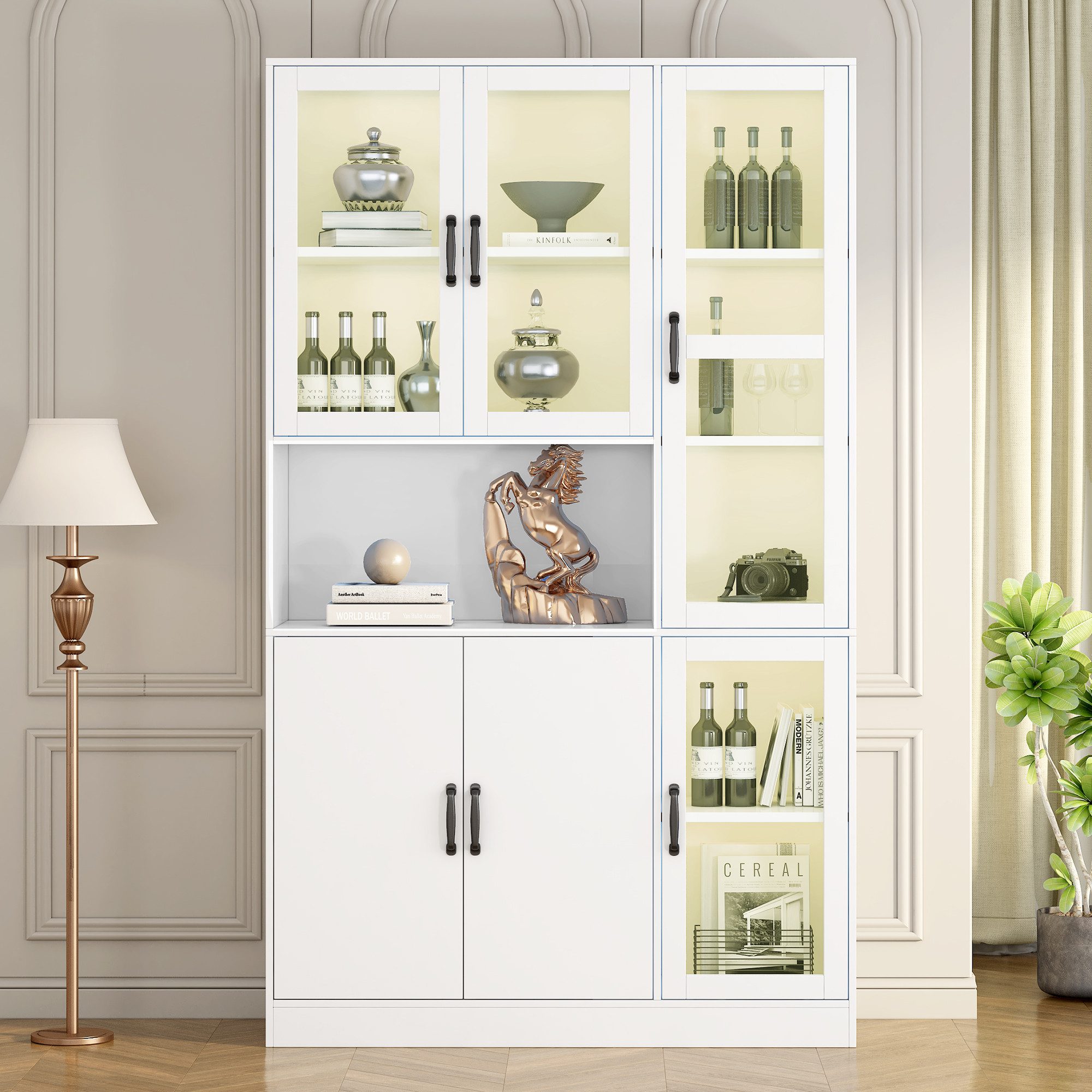 STILVORA Vitrine mit Schubladen®alen,Standvitrine Hochschrank mit Glastüren&LED (1-St) Standregale für Bücher