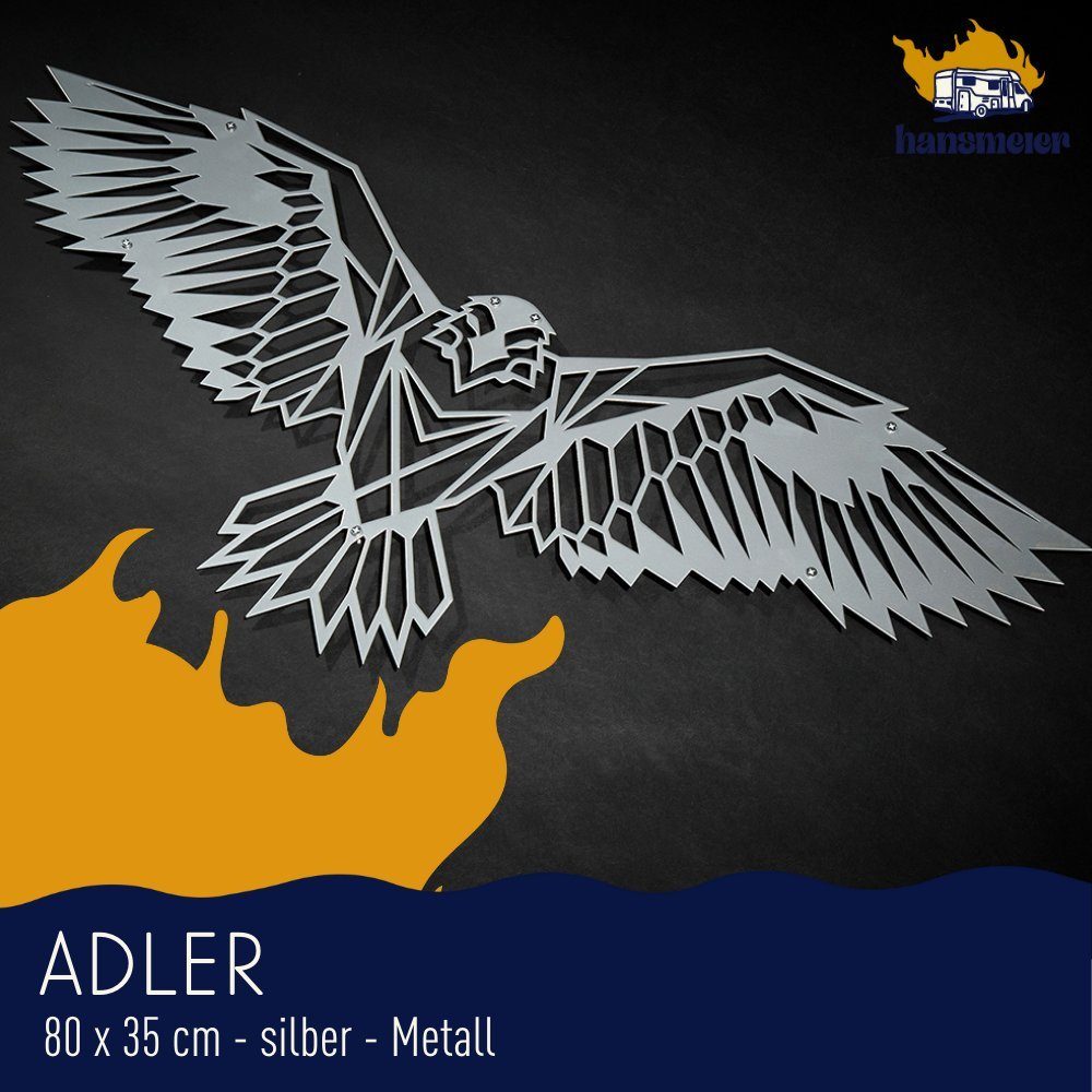 Metall, aus Silber Außen & Für Hansmeier Adler, Wanddeko Motiv Innen Wasserfest, Wanddekoobjekt