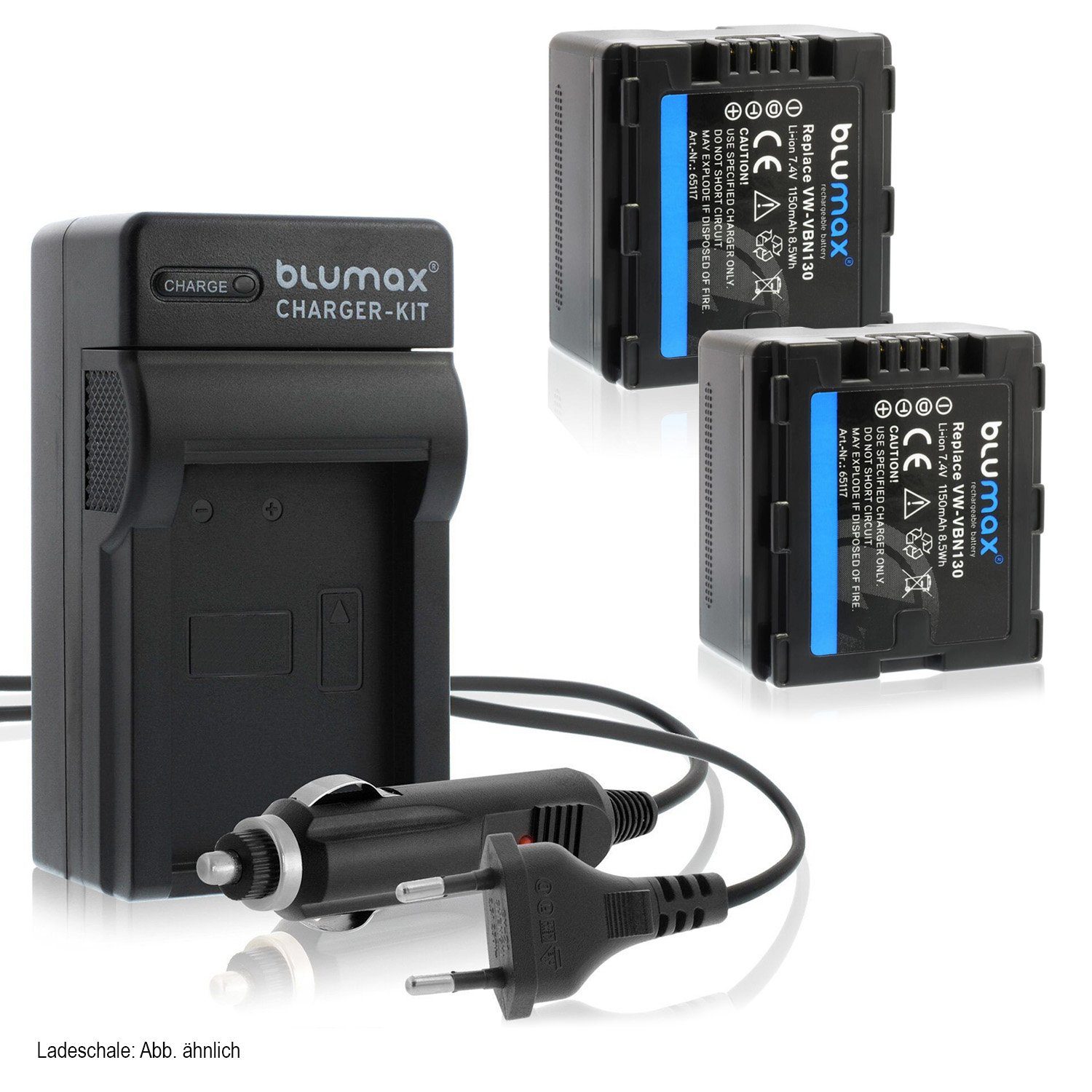 1150 Panasonic Blumax Set Kamera-Akku VW-VBN130 mAh Lader für mit