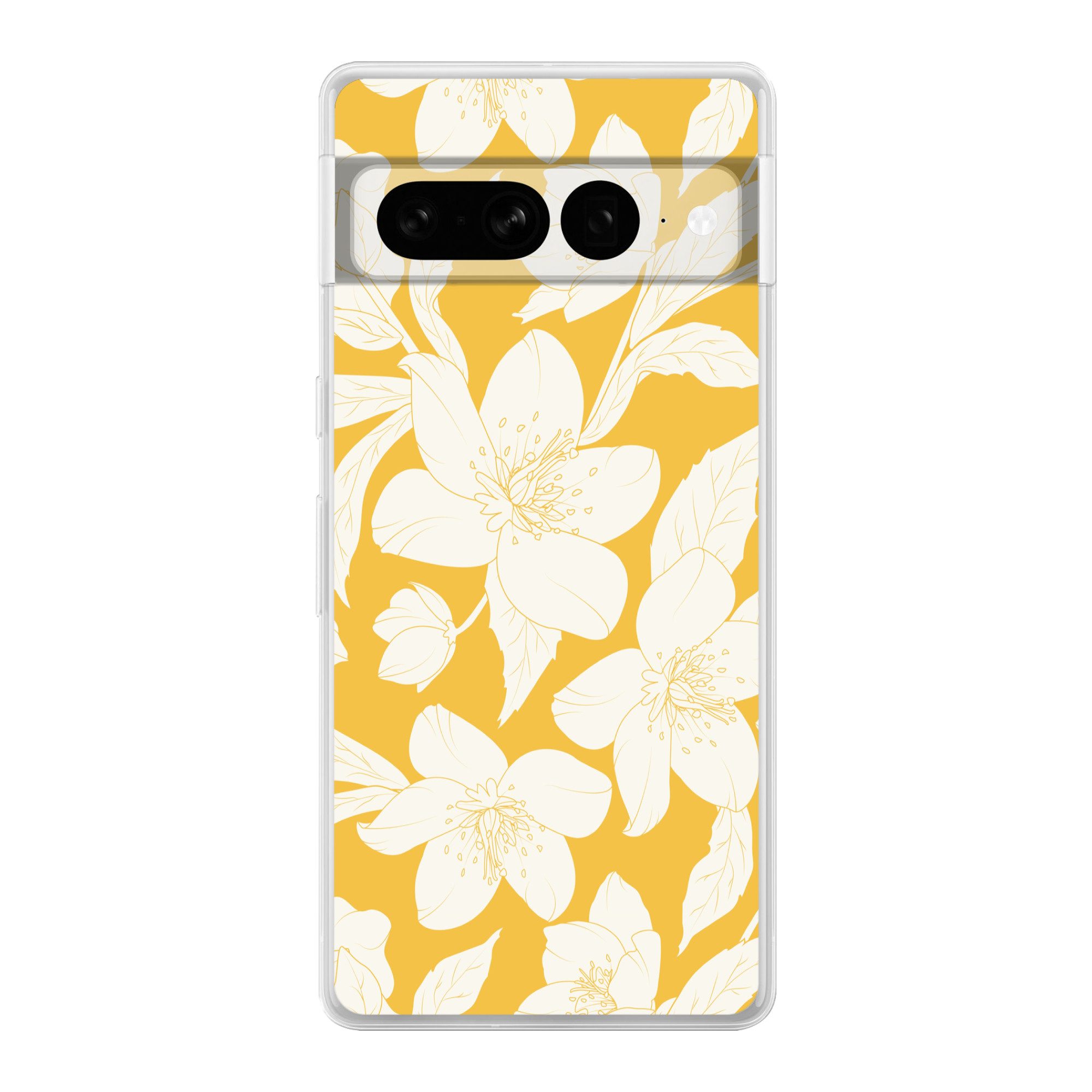 MuchoWow Handyhülle für Google Pixel 7 Pro Blumen - Muster - Gelb - Weiß, Phone Case, Silikon, Schutzhülle Dünn
