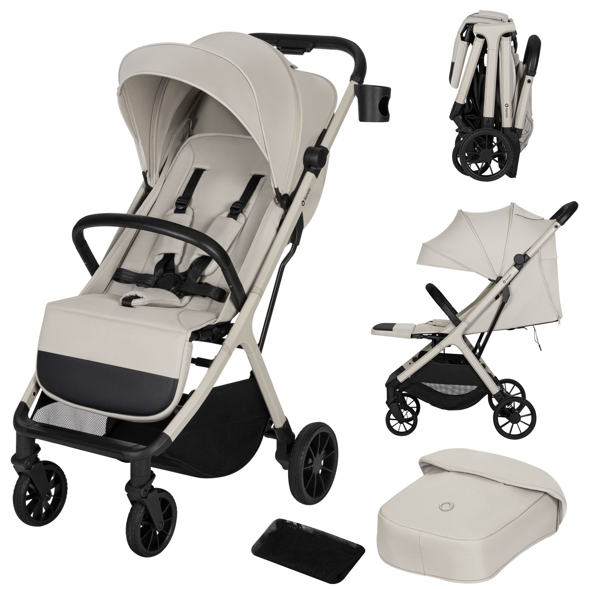 lionelo Kinder-Buggy CLOE PLUS, (Set), Auto-Folding/Große PU-Räder/Kompakt und freistehend
