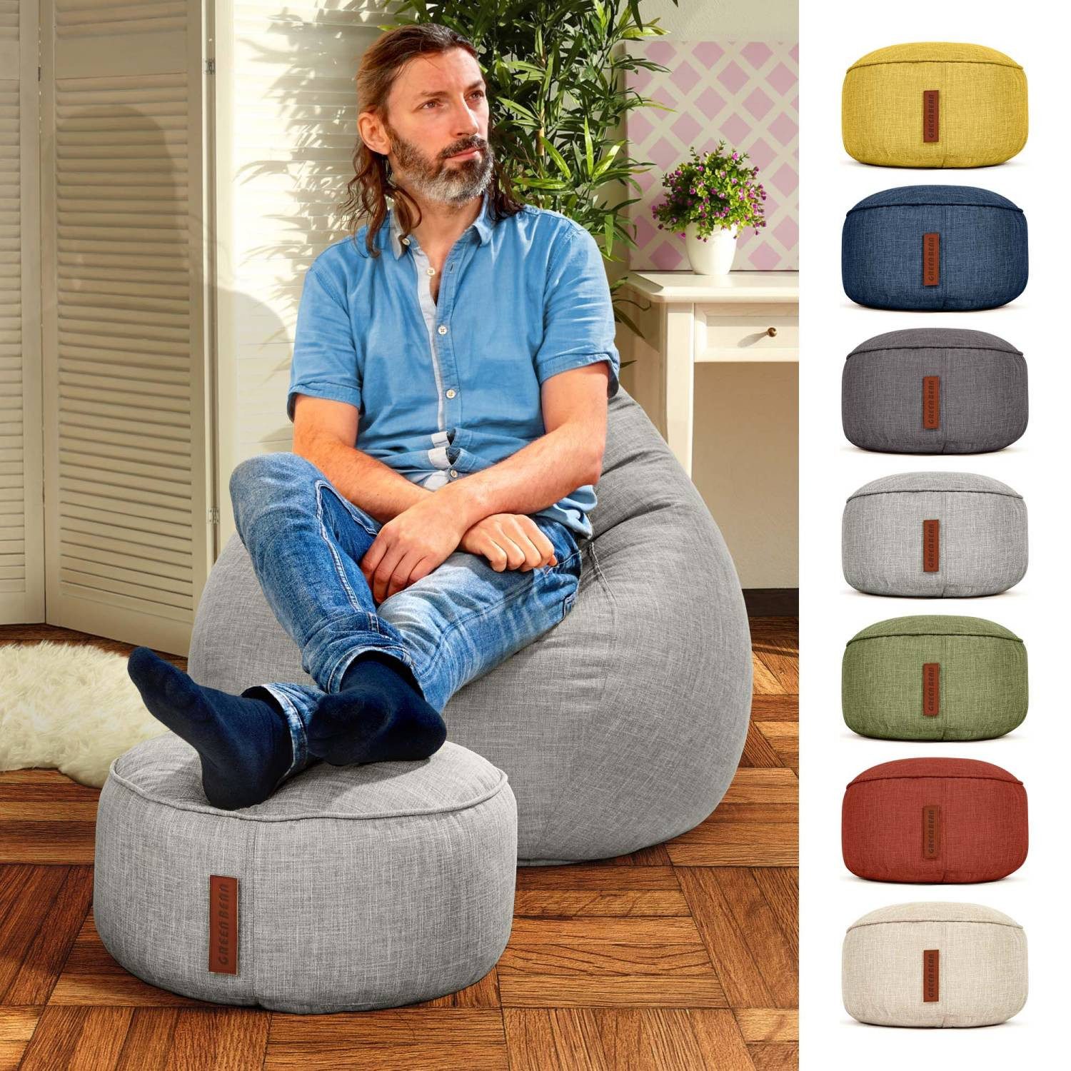 Green Bean Pouf Sitzsack-Hocker Home Linen 45x25cm (Sitzsack-Hocker 45x25cm mit EPS-Perlen Füllung -, Fußhocker Fußkissen Sitz-Pouf für Sitzsäcke), Bodenkissen für Kinder und Erwachsene - Sitzkissen Sitzhocker