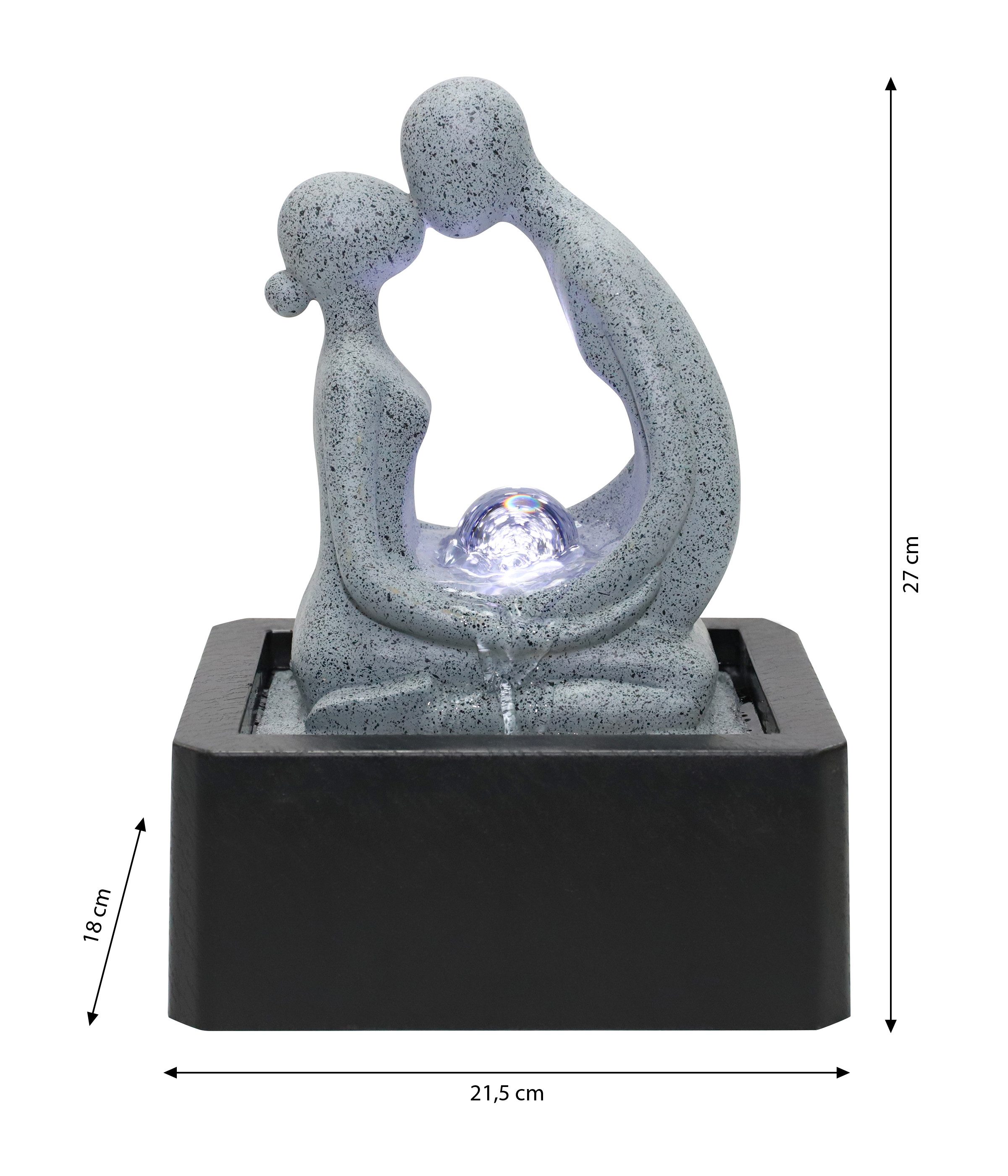Dehner Zimmerbrunnen Palila, mit LED-Beleuchtung, ca. 21.5 x 27 x 18 cm, Polyresin, grau, romantisches Wasserspiel mit kaltweißem Licht