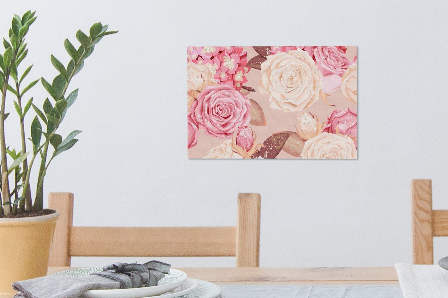 OneMillionCanvasses® Leinwandbild Rosen Wanddeko, - St), Wandbild Collage, - Aufhängefertig, Leinwandbilder, - Rosa (1 cm 30x20 Weiß