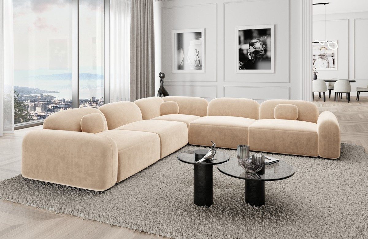 Sofa Dreams Ecksofa Stoff Eckcouch, Beige, Bezug Samtstoff