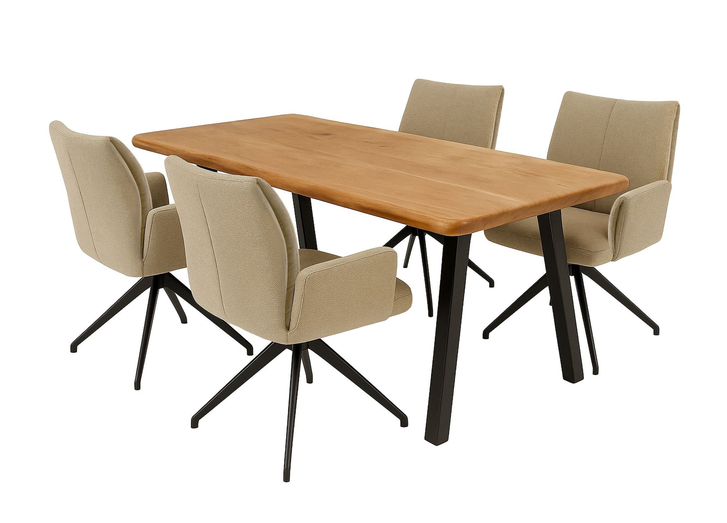 LC Home Essgruppe LC Home Essgruppe Monti Esstisch Wildeiche + Esszimmerstühle Webstoff