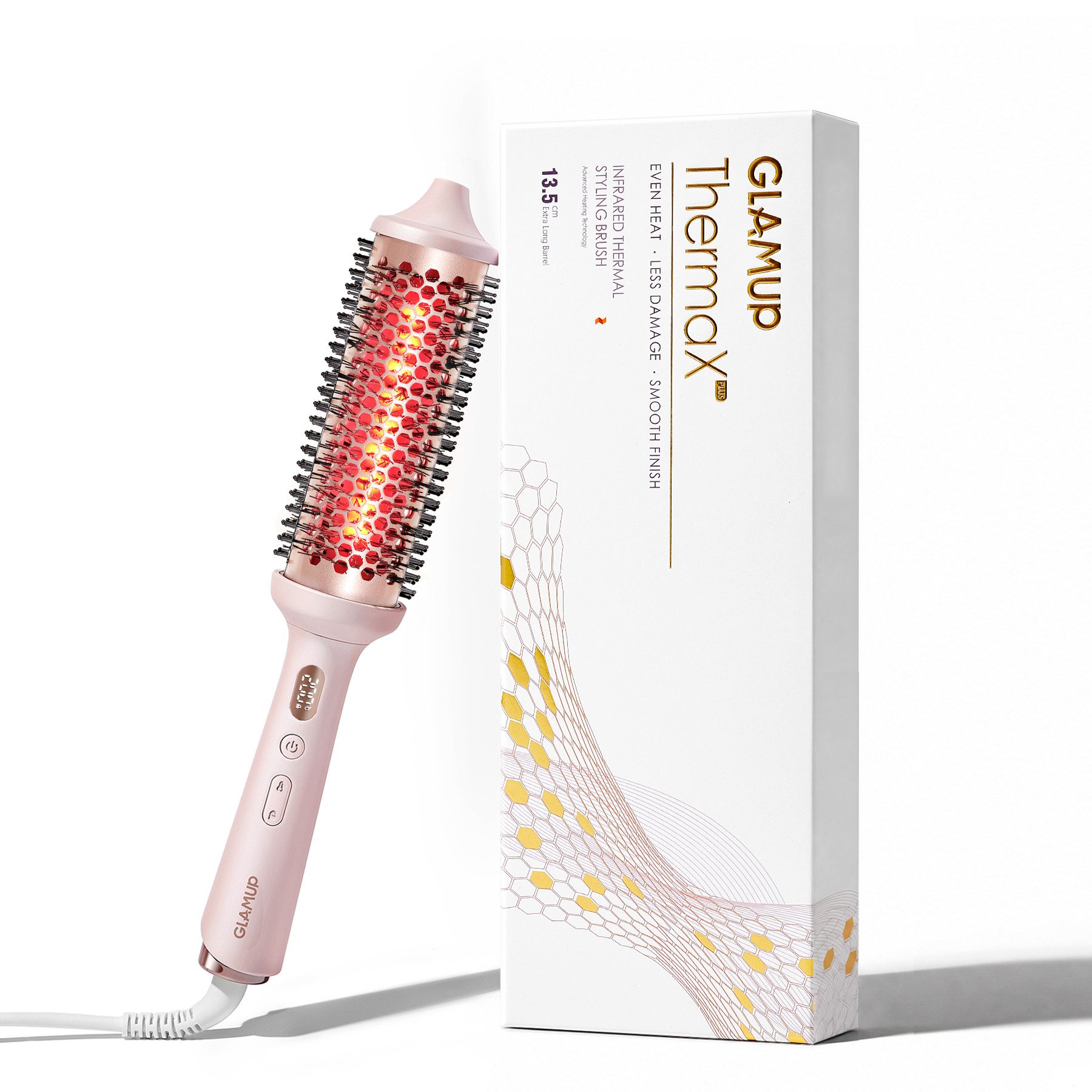 GlamUp Stylingbürste Softwave™ Infrarot-Stylingbürste, verlängerter Stab (45 mm), Set 1-tlg., Gegen Frizz, für feines & geschädigtes Haar, Wellen & Dual-Voltage.