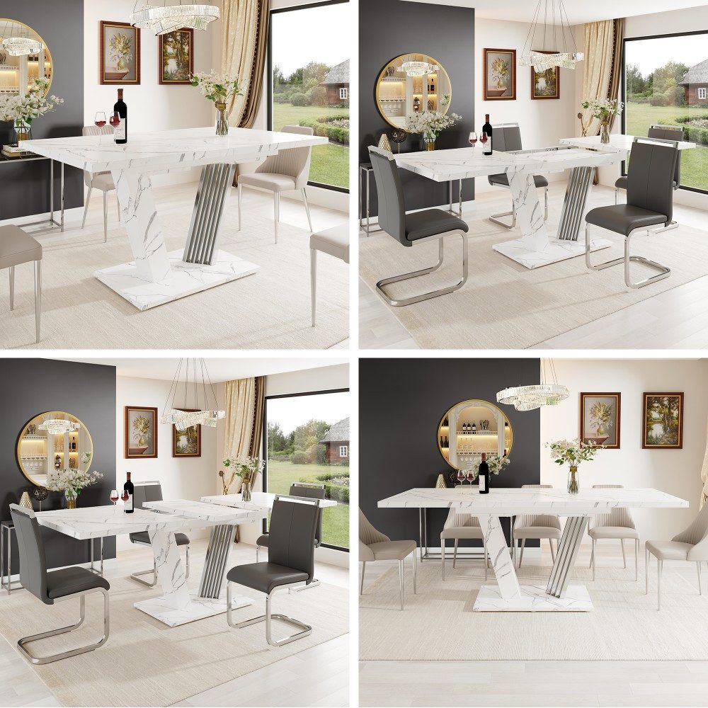 TavilaEcon Esstisch Ausziehtisch mit Marmorplatte, Küchentisch mit ausziehbarem Blatt (1-St), mit Schmetterlings-Gestell für Küche & Wohnzimmer, 120-160x80x76 c – Bild 3 von 5